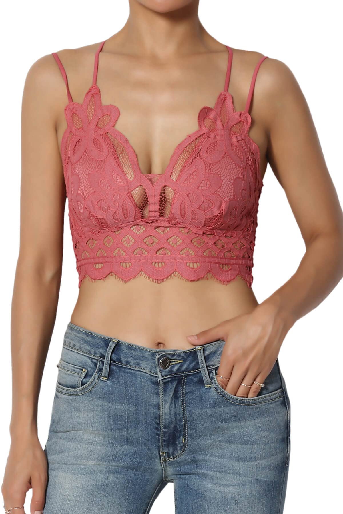 Women's Cross Strap Stretchy Smocked Back Crochet Lace Bralette Padded Bra Top - Comfortable & Sexy Underwear for Summer, Beach, Yoga & Everyday Wear