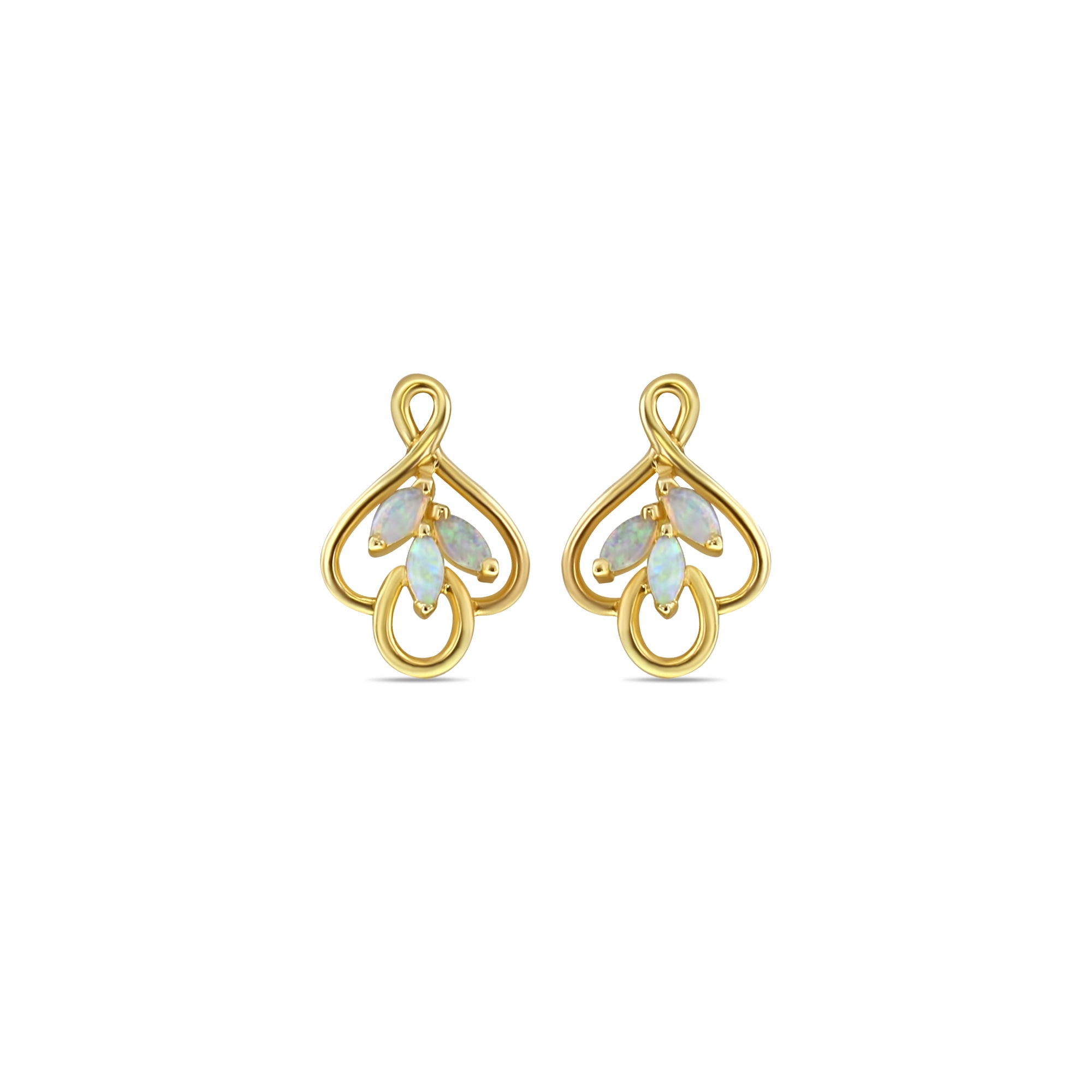 14k Yellow Gold Marquise Opal Cluster Earrings for Women - Elegant Dangle Drop Earrings for Wedding, Party & Special Occasions
