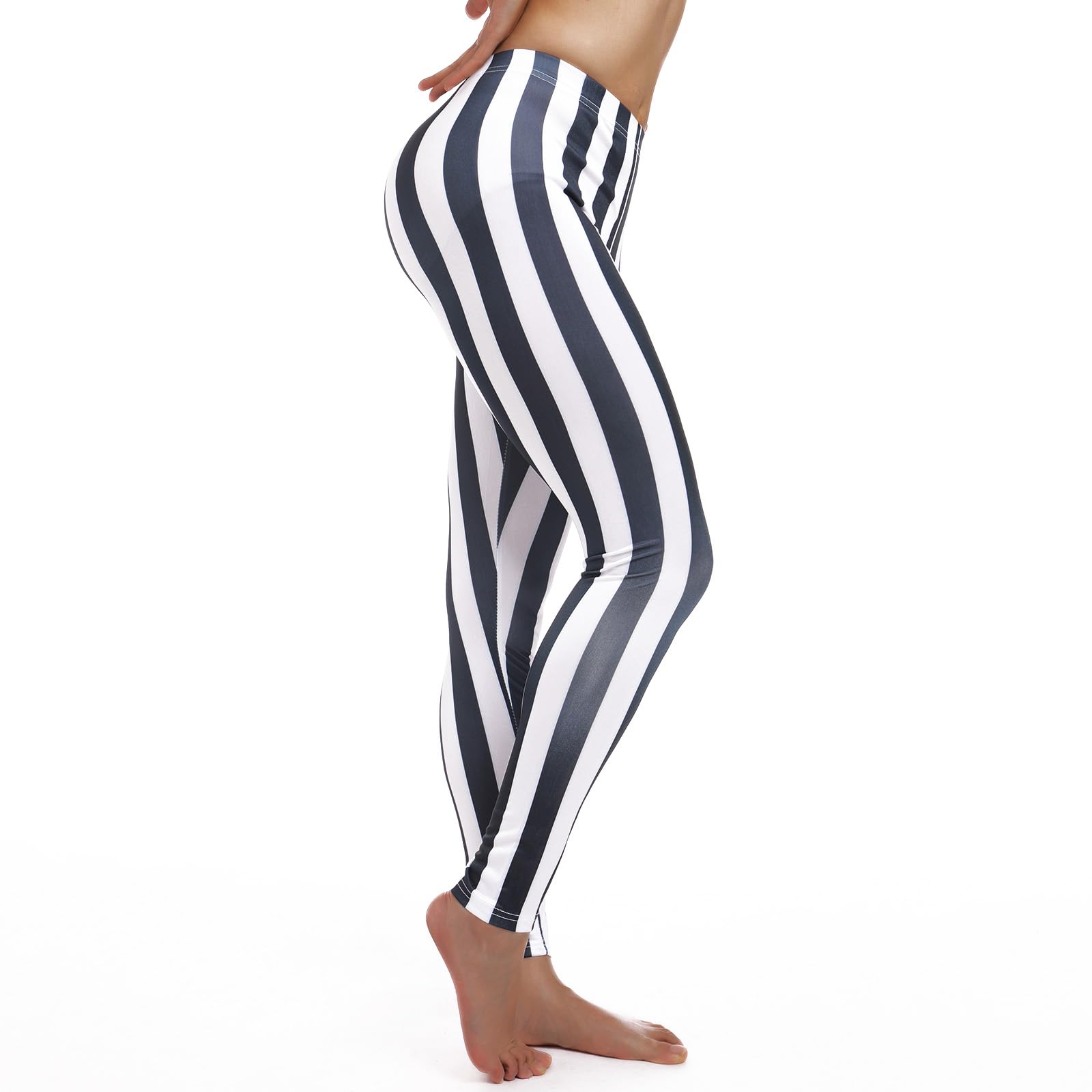IMEKIS Women's Striped Leggings - High Waist Stretchy Tights for Halloween & Cosplay