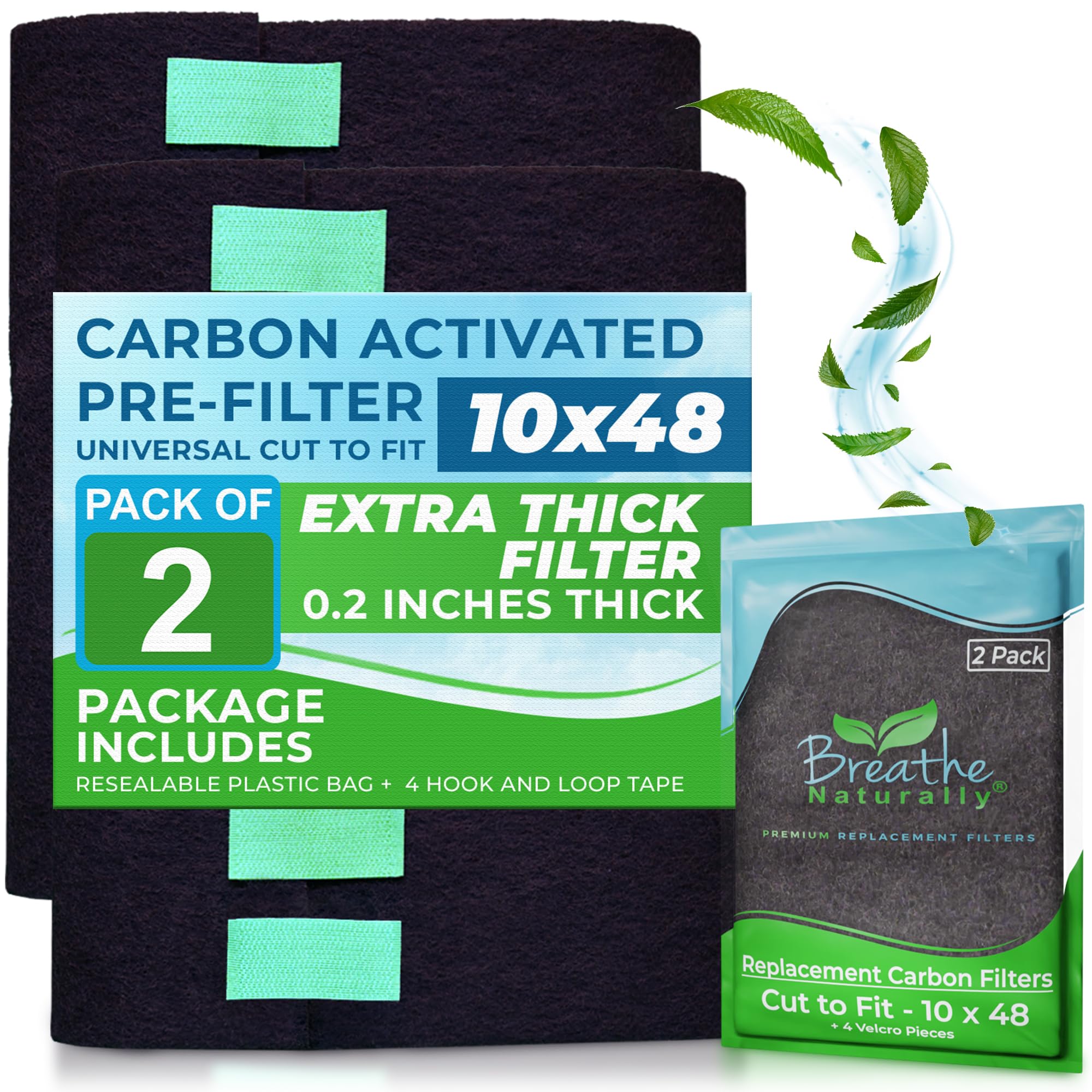 Activated Carbon Air Filter - Universal Cut-to-Fit Charcoal Filter for Air Purifiers & Ventilation Systems | Replacement Pre-Filter Sheet | Made in USA (2 Pack, 10x48 Inches) | Improves Indoor Air Quality for Homes & Offices