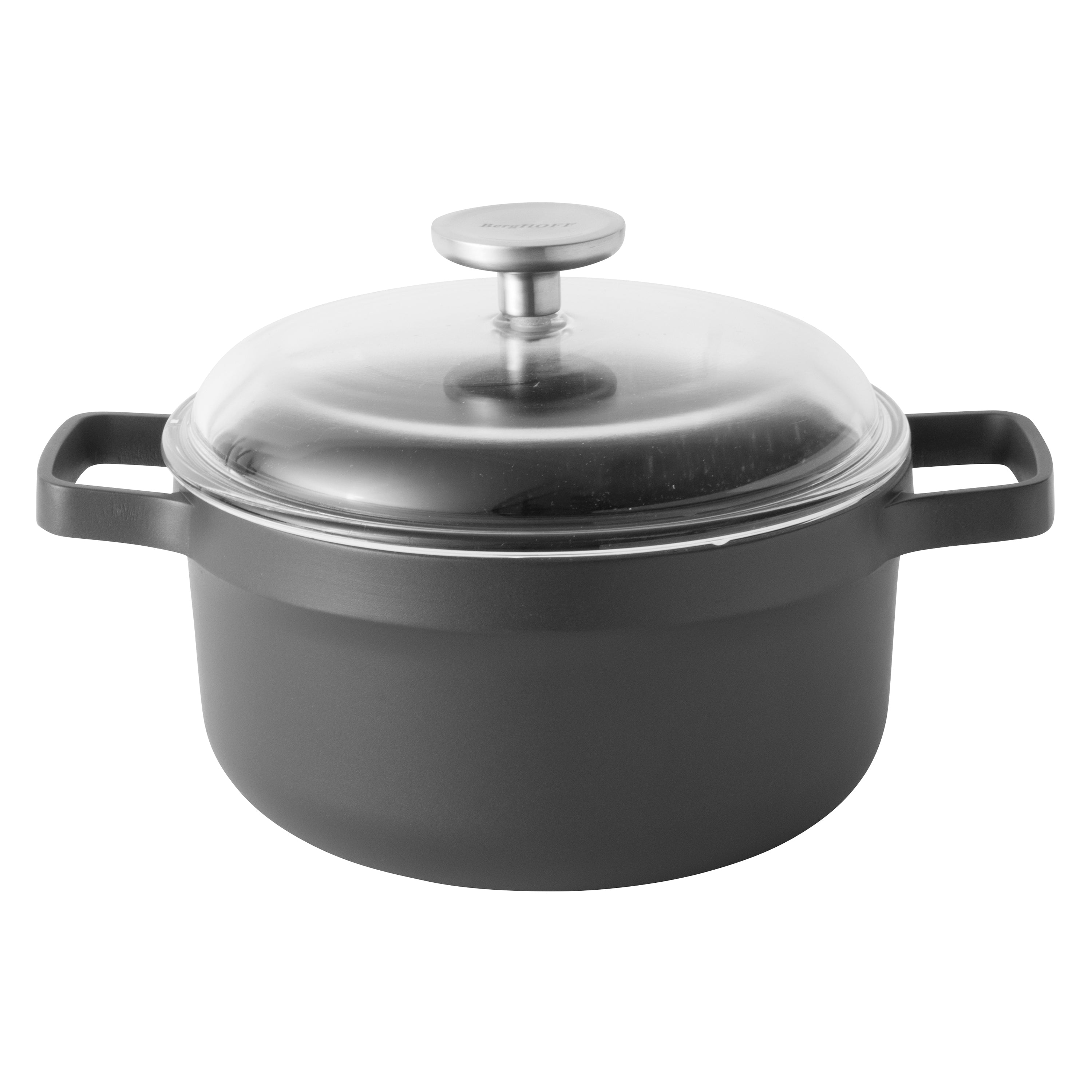 BergHOFF GEM 8 Non-Stick 3-Quart Stockpot with Glass Lid - Durable Black Cooking Pot for Soups, Stews & Pasta | Perfect for Family Meals & Professional Kitchens