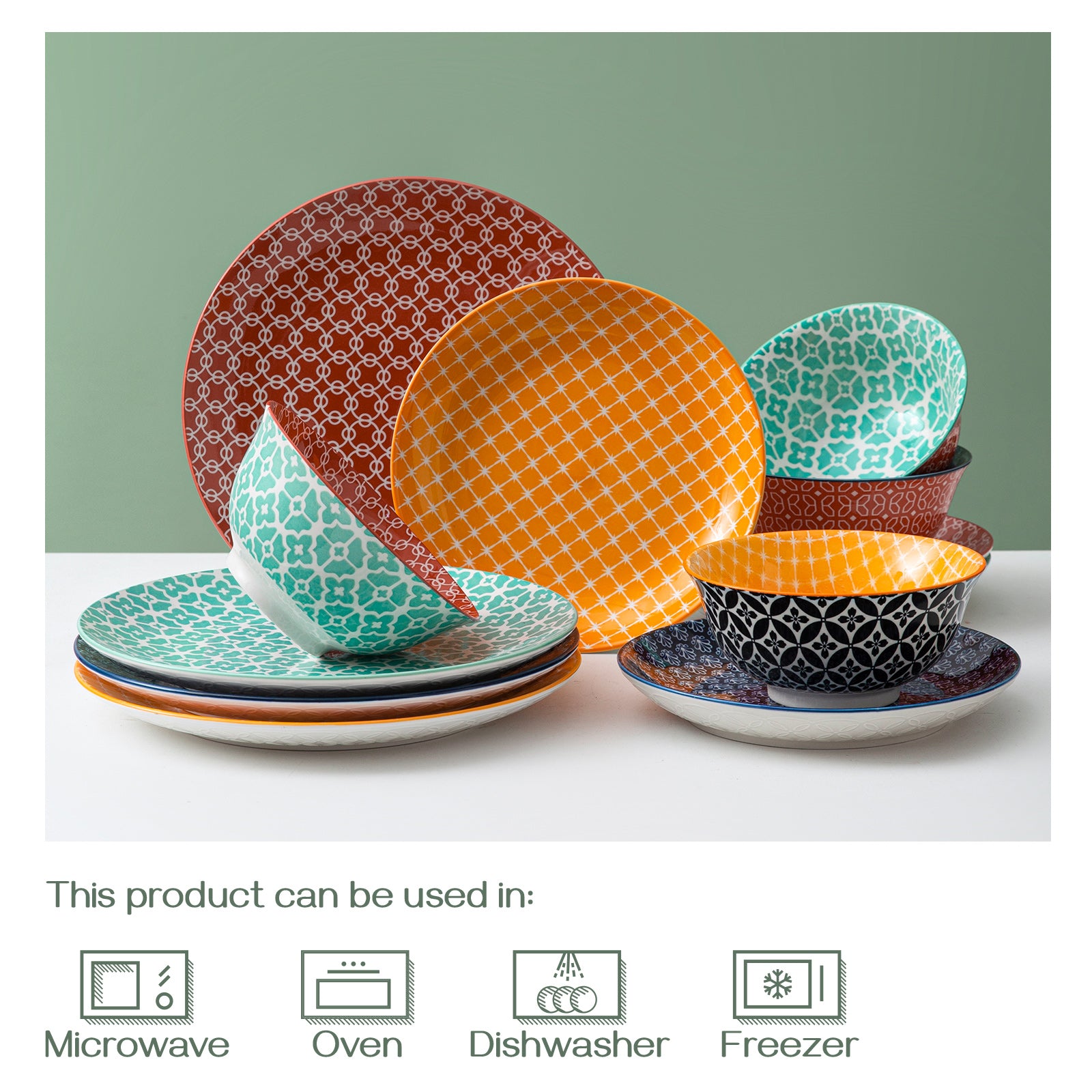 Premium 12-Piece Ceramic Dinnerware Set for 4 - Elegant Stoneware Plates, Bowls & Mugs - Perfect for Family Dinners, Entertaining Guests & Everyday Use
