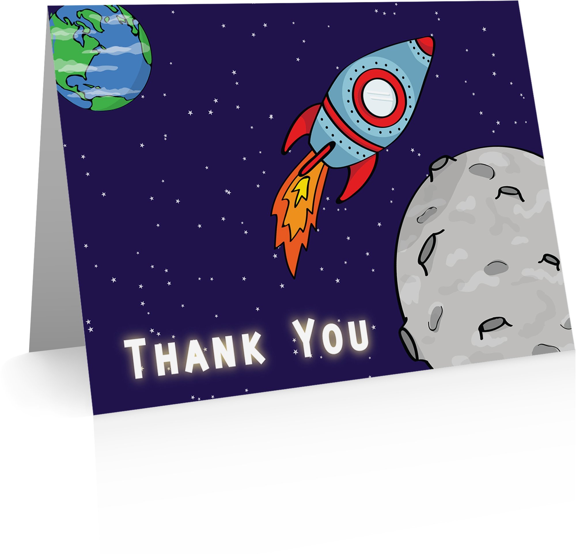 Rocket & Space Thank You Cards - 24 Foldover Cards with Envelopes | Kids Birthday Thank You Notes | Perfect for School Parties, Birthday Favors & Teacher Appreciation Gifts