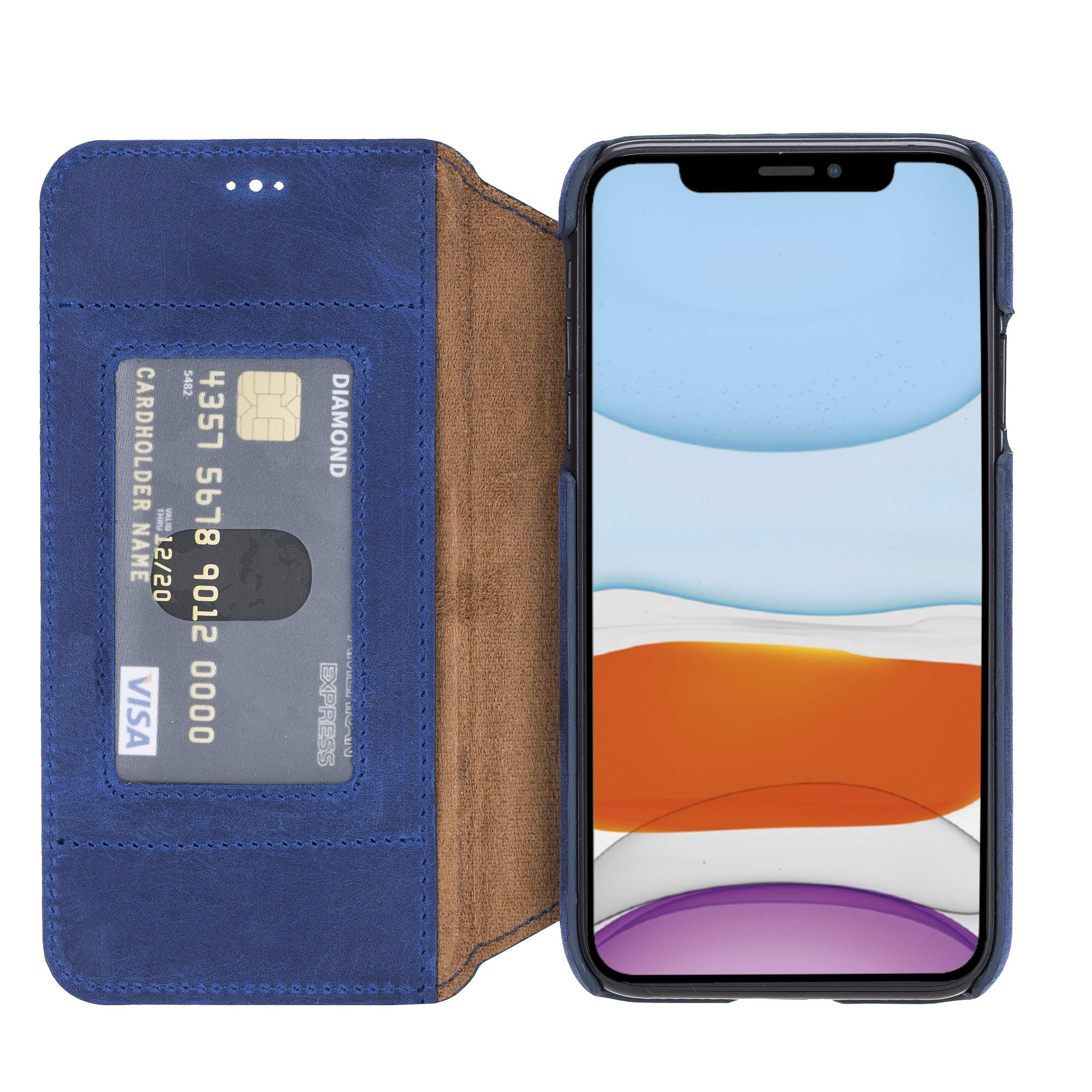 Venito Venice Slim iPhone 11 Pro Case with Stand, Wallet & RFID Blocking - Self-Closing Magnetic Cover (Antique Dark Blue) | Perfect for Travel, Work & Everyday Protection