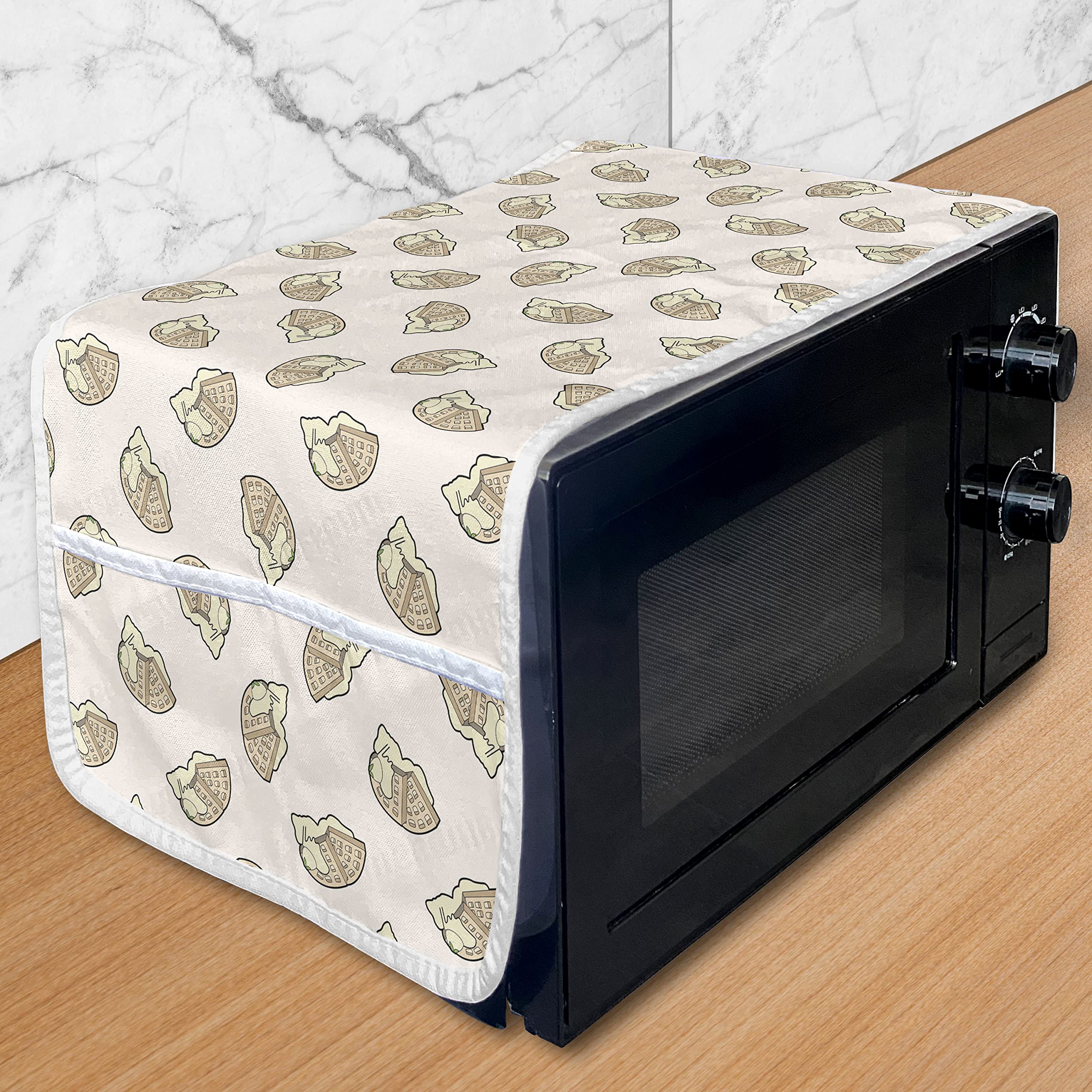 Ambesonne Waffle Microwave Cover - Waterproof Kitchen Organizer with Pockets, 36