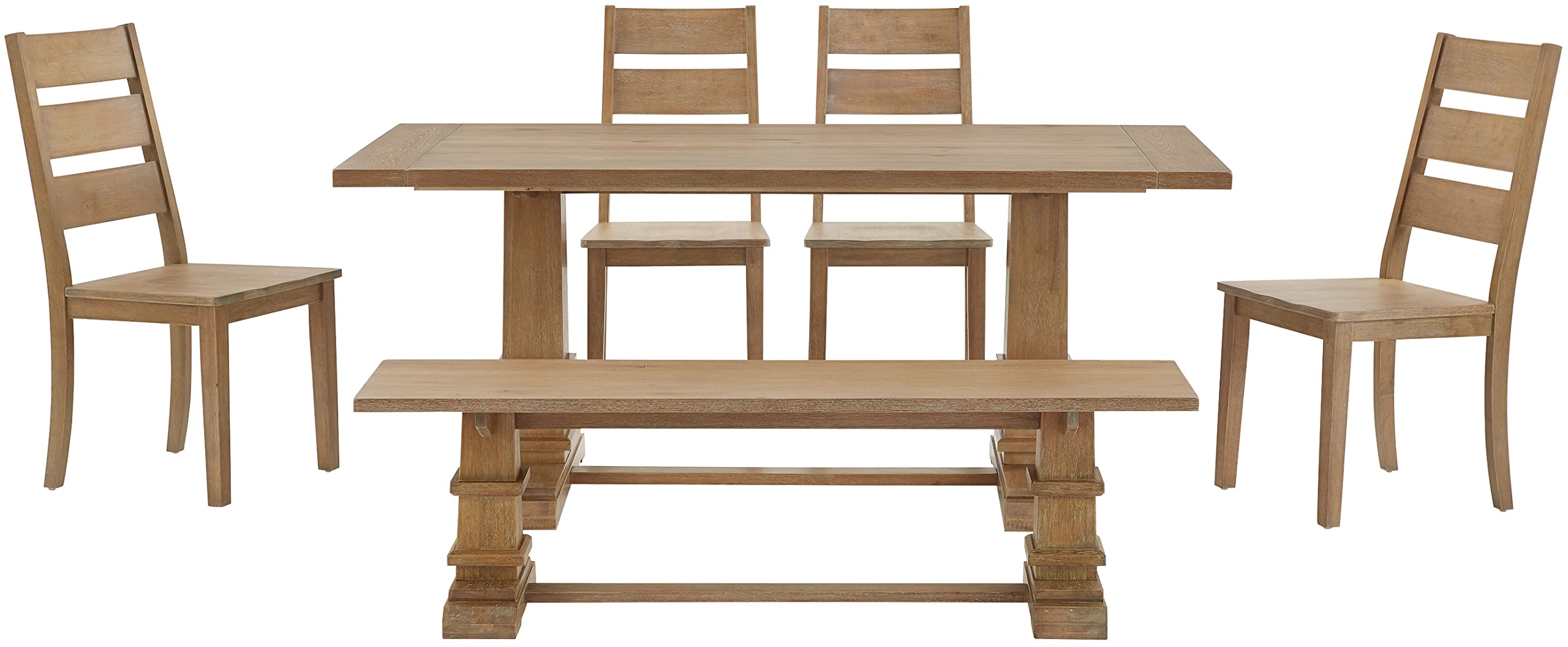 Crosley Furniture Joanna 6-Piece Modern Farmhouse Dining Table Set for 7 with 4 Ladderback Chairs and a Bench, Rustic Brown - Perfect for Family Dinners, Entertaining Guests & Farmhouse-Style Dining Rooms