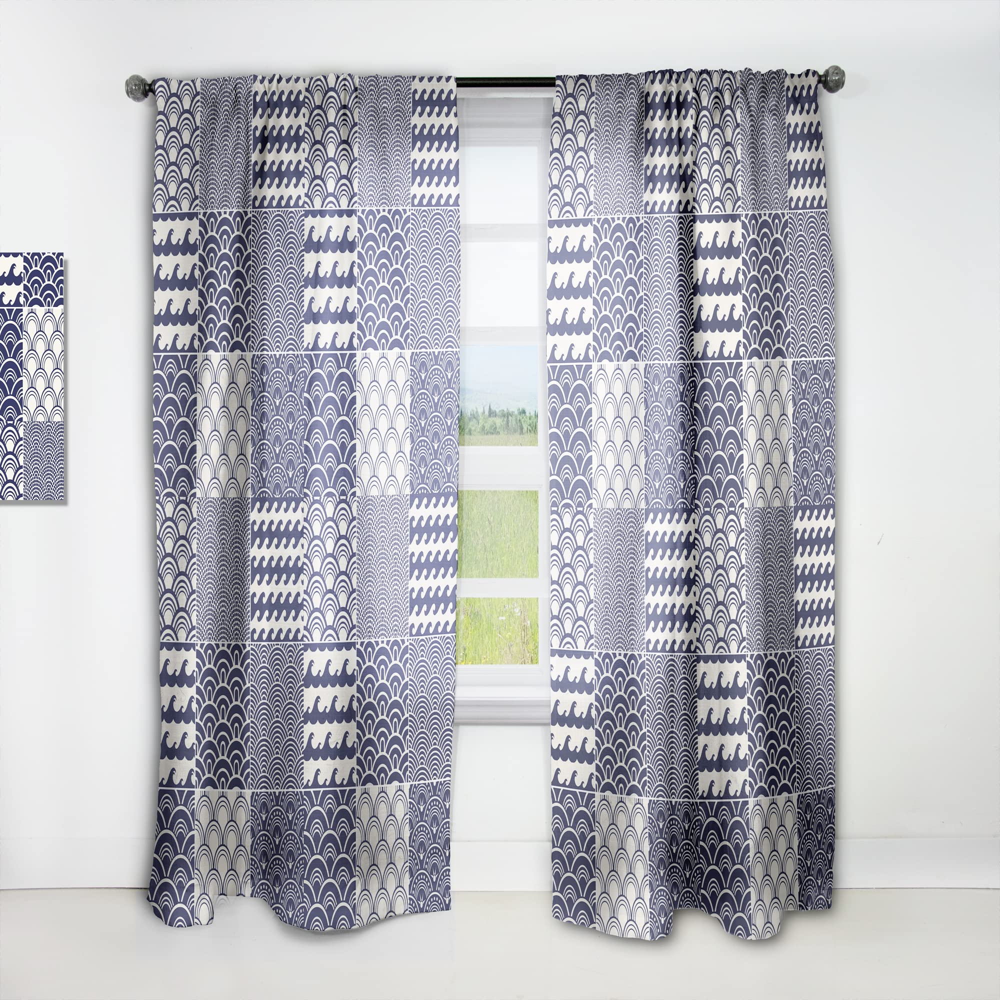 DesignQ Japanese Ocean Wave Pattern Thermal Insulated Curtains - Single Panel 52x84 - Elegant Window Drapes for Bedroom & Living Room - Perfect for Coastal & Zen Home Decor