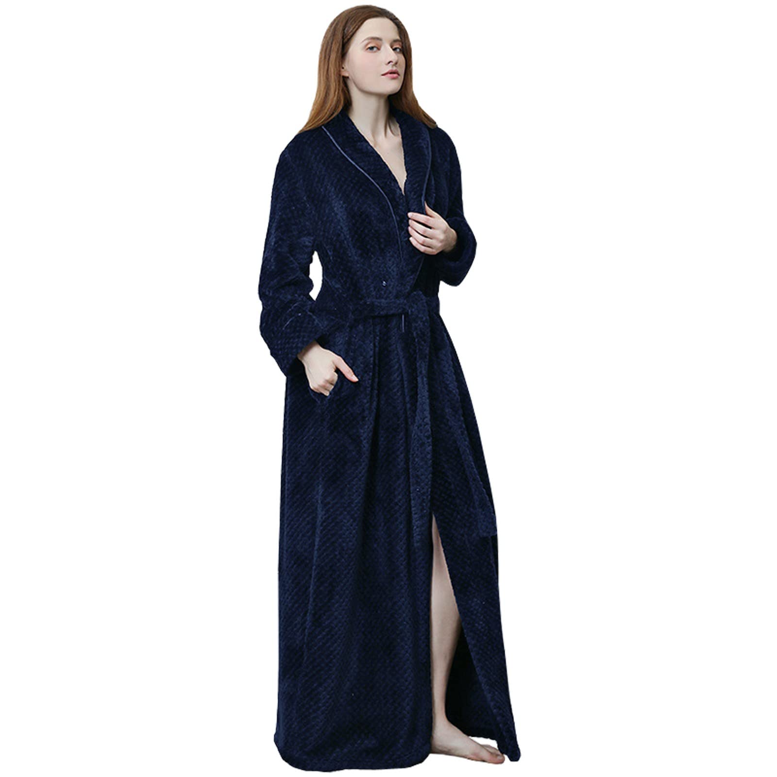 Women's Fleece Belted Sleepwear - Warm Long Plush Bathrobe & Soft Solid Pajama Set - Cozy Housecoat for Winter Nights, Lounging & Spa Days