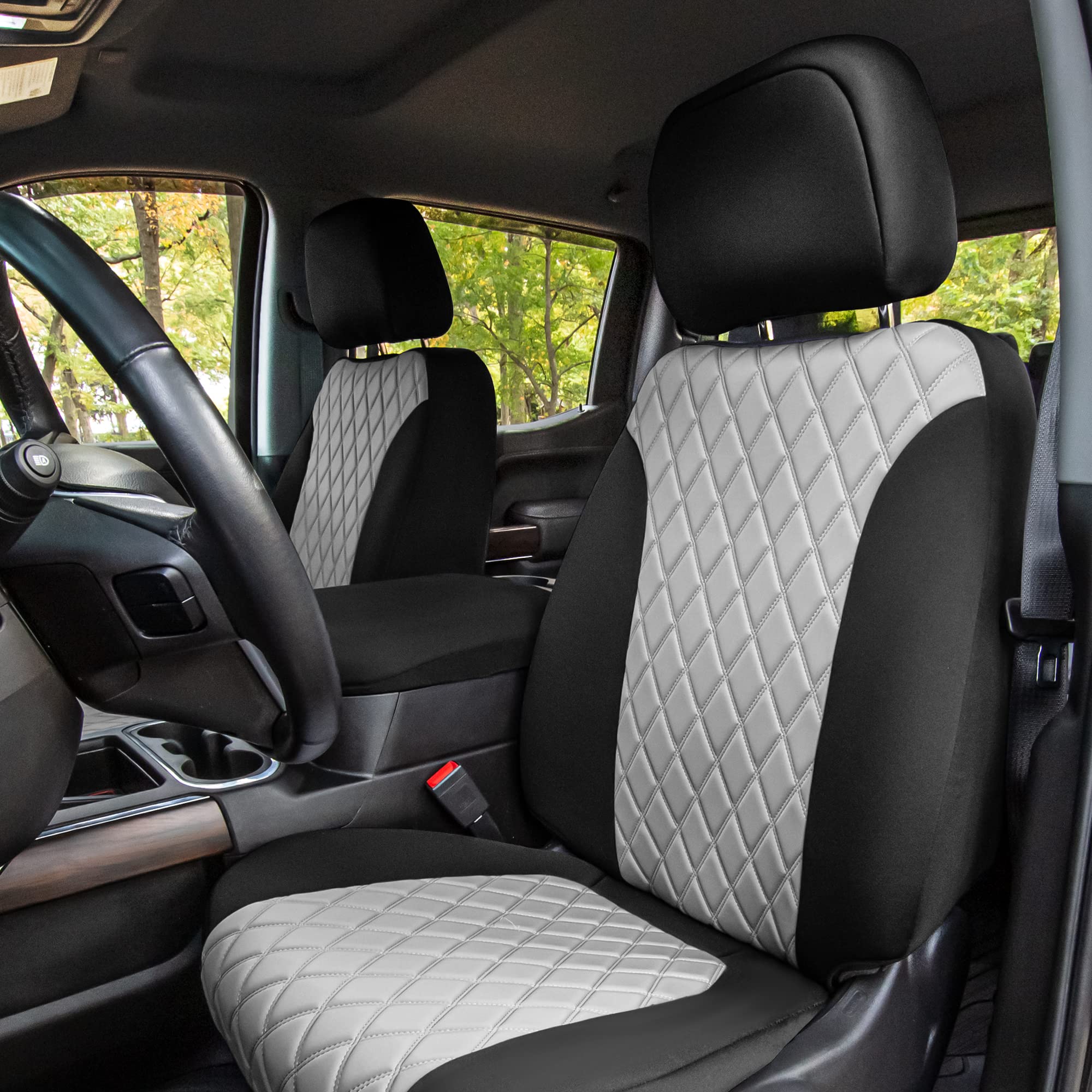 Custom Fit Neoprene Seat Covers for Chevrolet Silverado 1500/2500HD/3500HD (2019-2022) - Waterproof Gray Front Seat Protectors for RST, LTZ & High Country Trims | Perfect for Off-Roading, Work Trucks & Daily Commutes