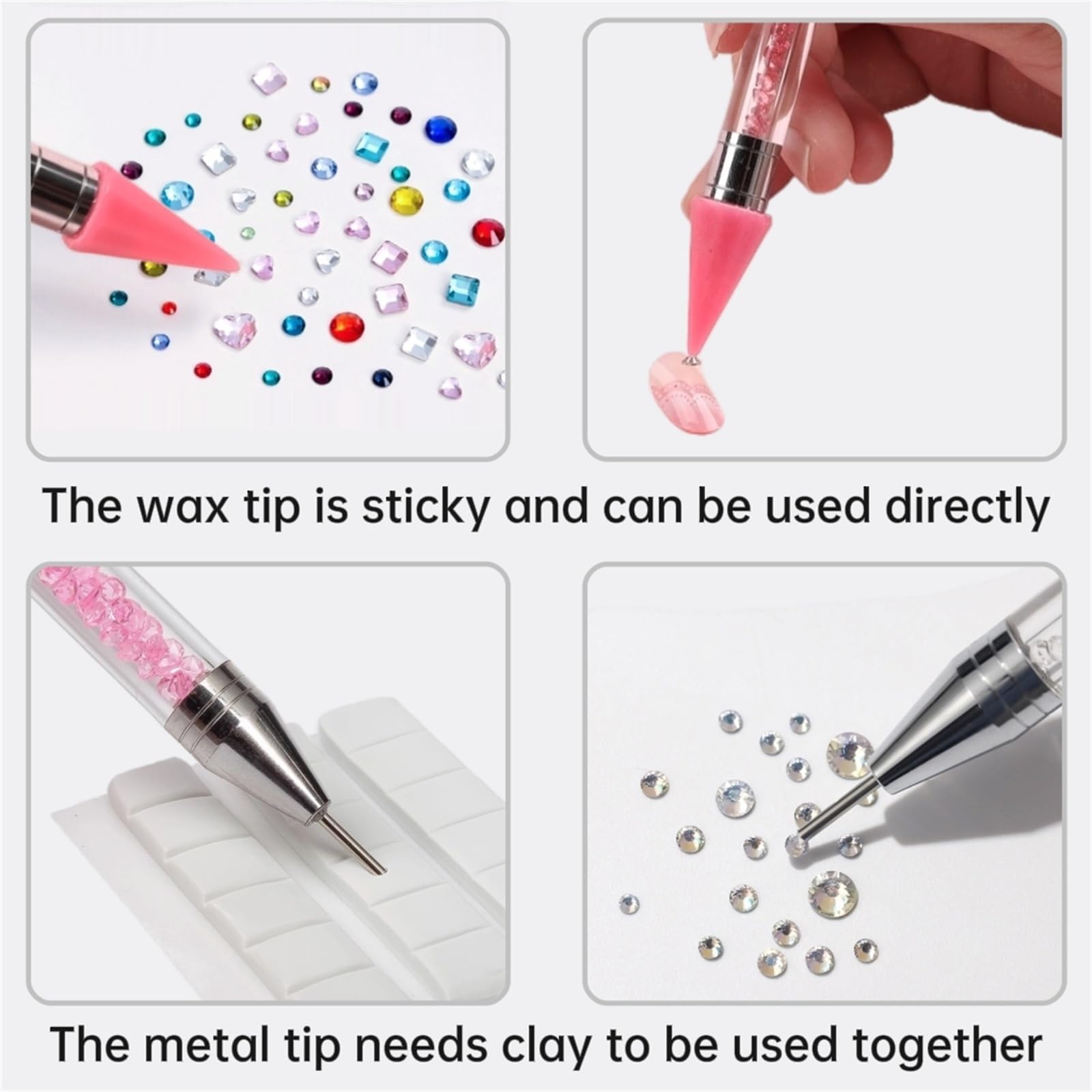 Rhinestone Picker Tool with 2 Wax Tips - Wax Pencil for Nail Gems & Rhinestones - Nail Dotting Tool Applicator for DIY Nail Art - Perfect for Professional Salons & Home Manicures (Pink)