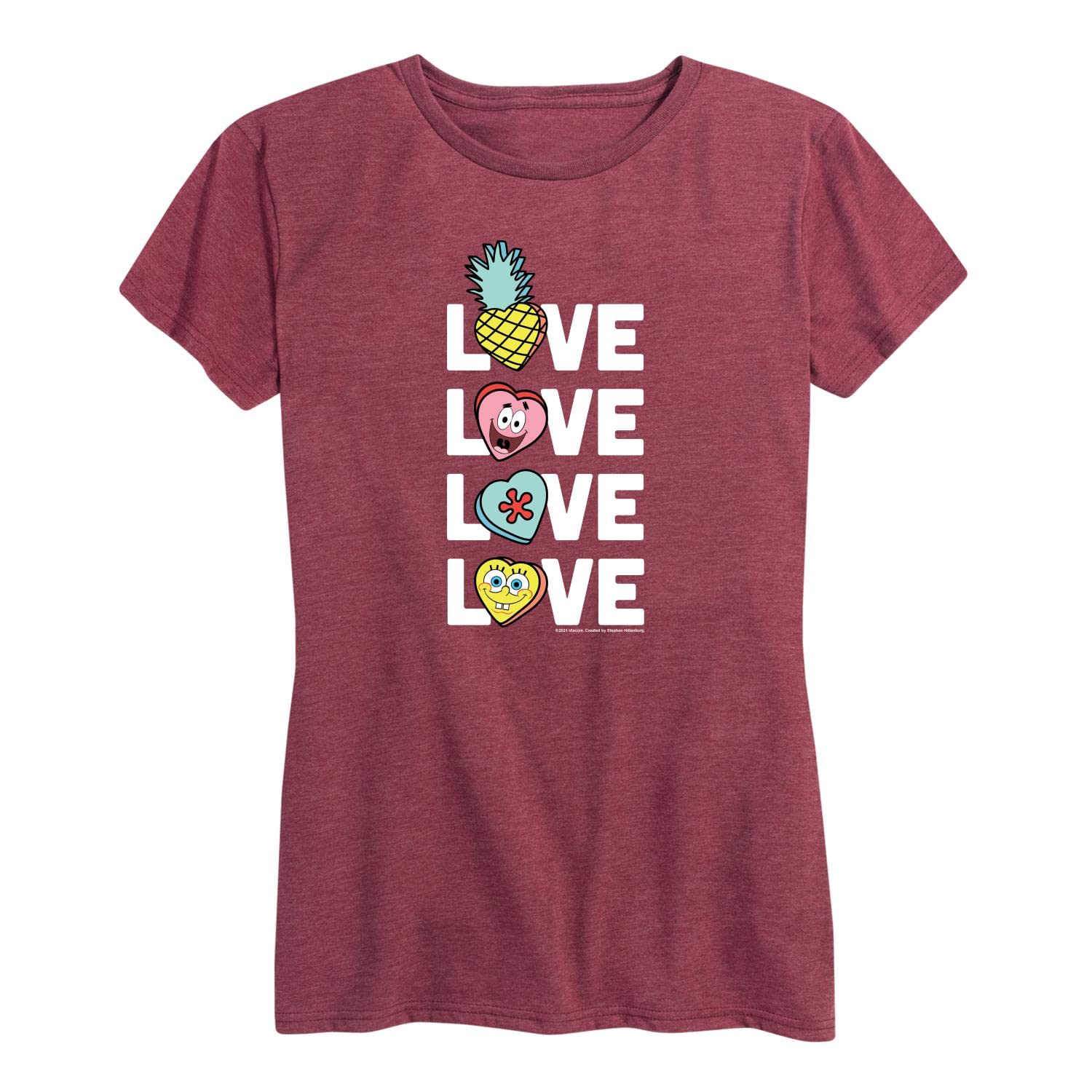 Spongebob Squarepants Valentine's Day Graphic T-Shirt for Women - Soft Short Sleeve Casual Tee - Perfect for Valentine's Gifts, Date Nights & Themed Parties