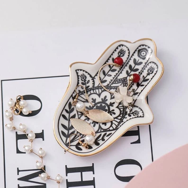 Mandala Hamsa Ring Dish - Jewelry Tray & Decorative Plate for Home Decor