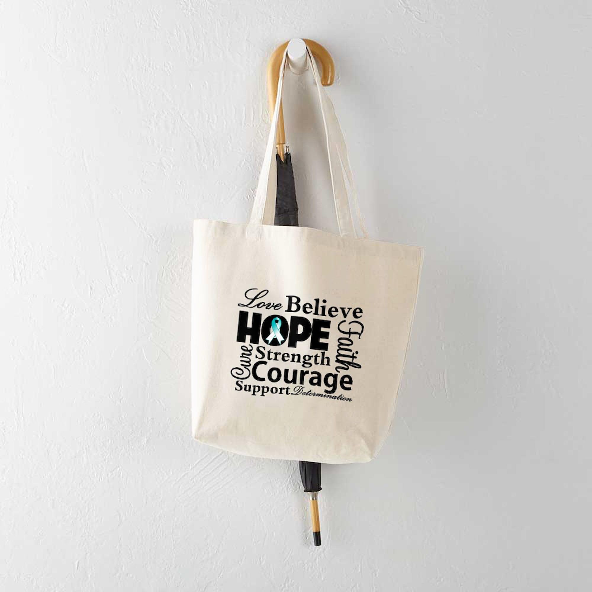 Cervical Cancer Hope Collage Tote Bag - Natural Canvas Reusable Shopping Bag for Women - Perfect for Groceries, Work, or Awareness Events