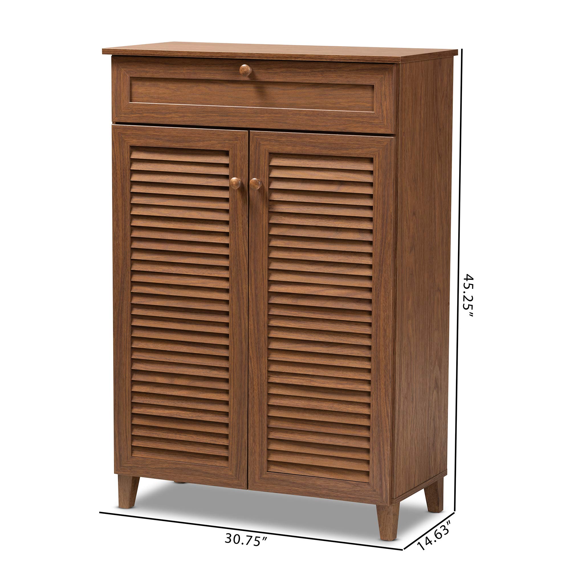 Baxton Studio Shoe Cabinet with Storage - Walnut Finish Entryway Organizer for Shoes & Accessories | Perfect for Small Spaces, Apartments & Closets