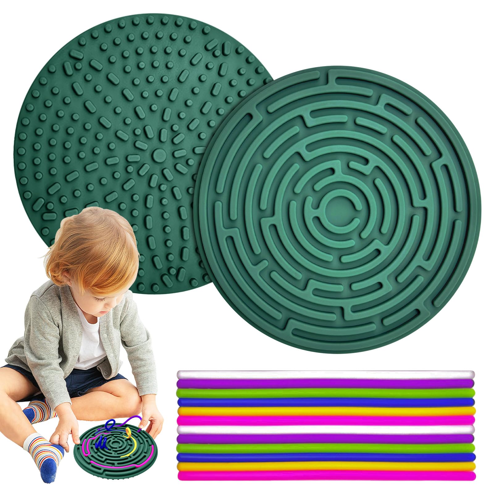 Sensory Fidget Board - Silicone Stress Relief Toy for Anxiety, ADHD & Autism - Calming Sensory Products for Kids 3+ & Adults - 12 Strings Fidget Pad (Green) - Perfect for Home, Office & Travel Relaxation