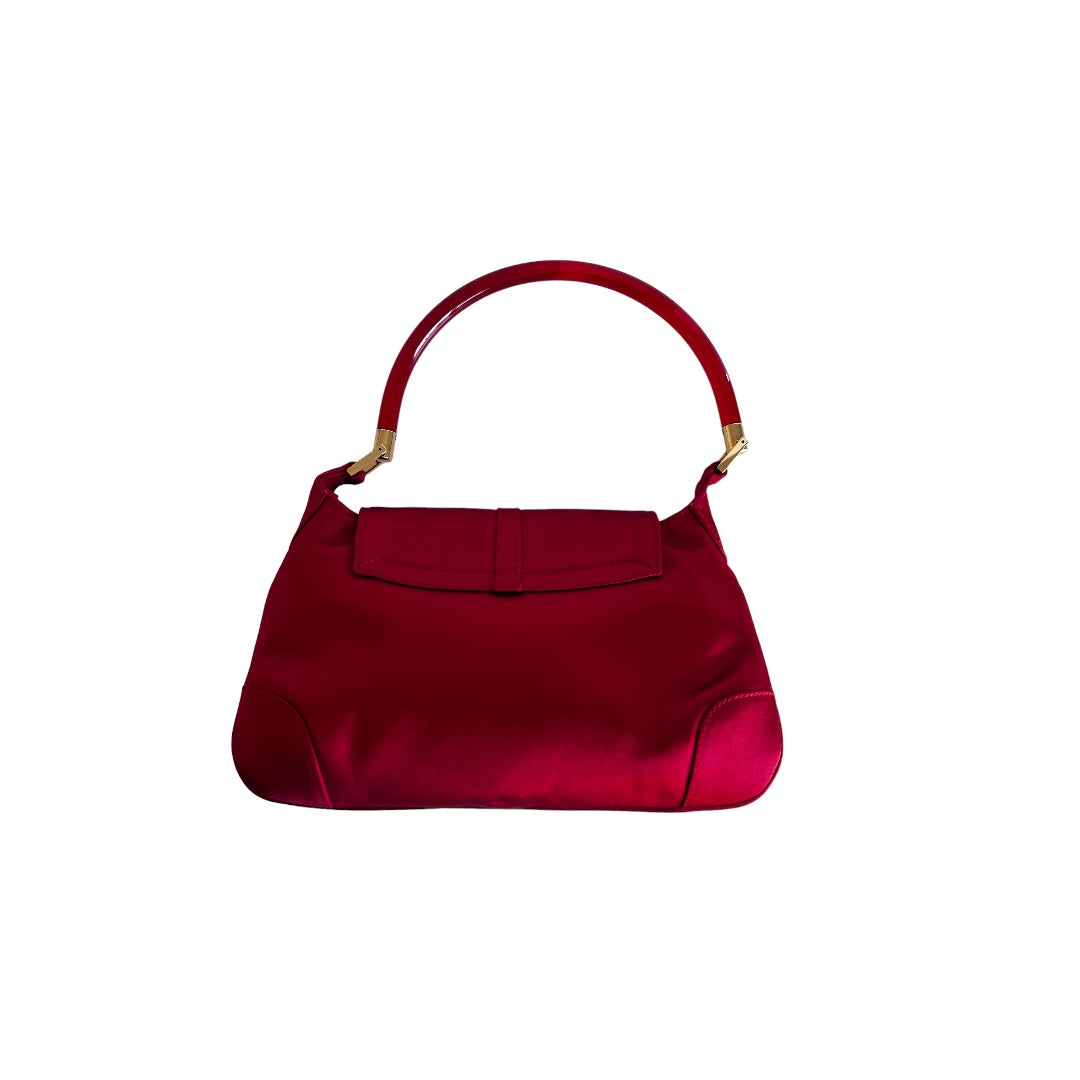 Gucci Red Satin Jackie Bag with Acrylic Handle - Elegant Shoulder Purse for Women, Perfect for Parties, Weddings & Evening Events