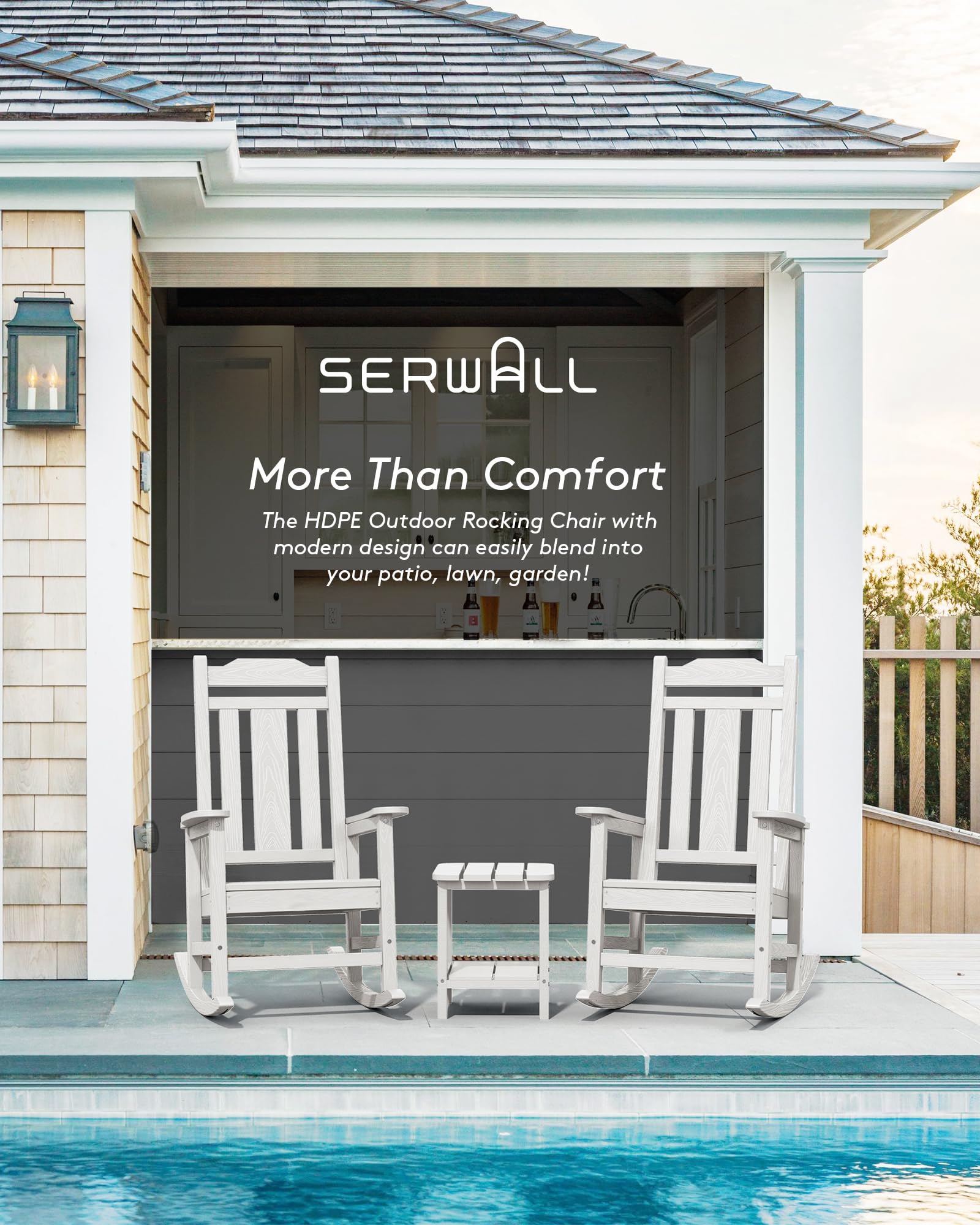 SERWALL 2-Piece White HDPE Outdoor Rocking Chair Set - Weather-Resistant Patio Rockers for Garden, Porch & Backyard Relaxation
