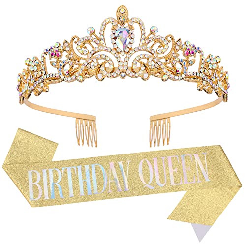 Sparkling AB Rhinestone Birthday Tiara for Women - Elegant Gold Crown for Birthday Parties, Bridal Showers & Special Occasions - Perfect Birthday Accessory & Celebration Decoration