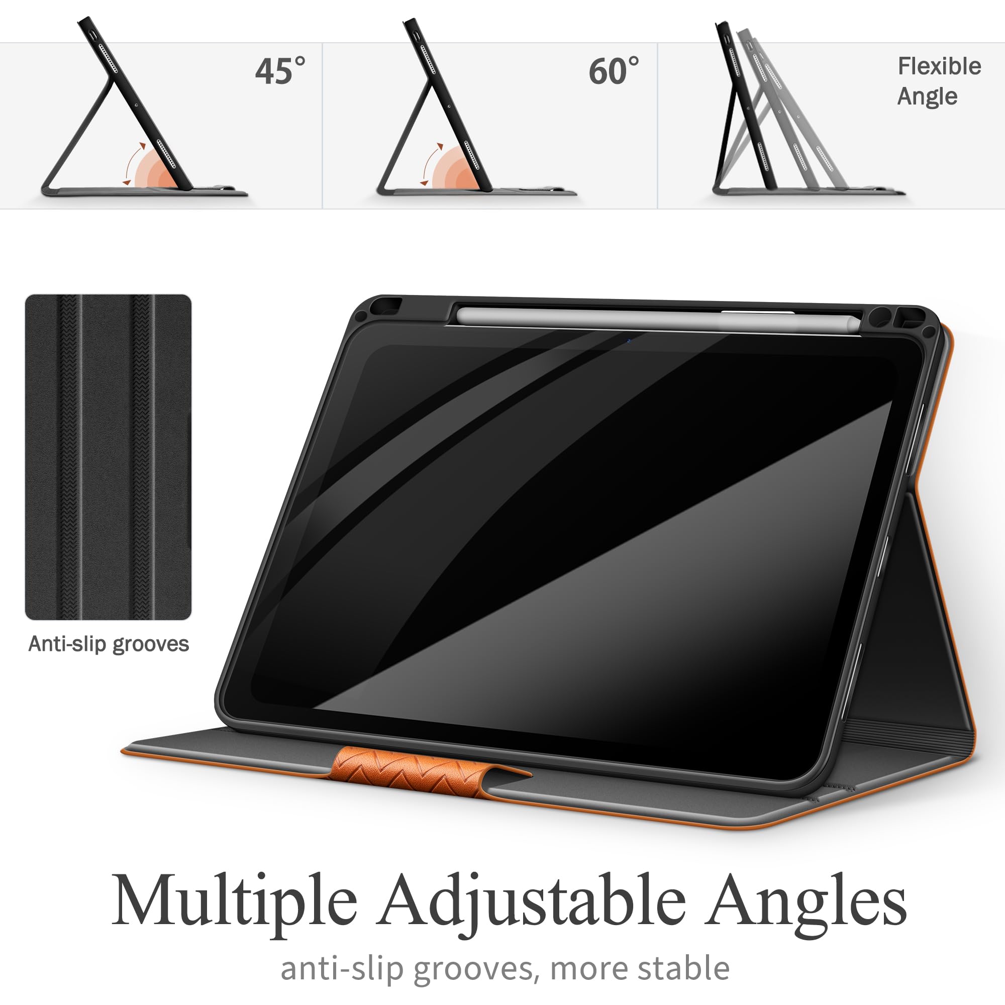 Premium PU Leather Case for iPad Pro 11 Inch M4 (2024) - Apple Pencil Pro/USB-C Holder, Auto Sleep/Wake Feature - Perfect for Work, Travel & Study (Brown)
