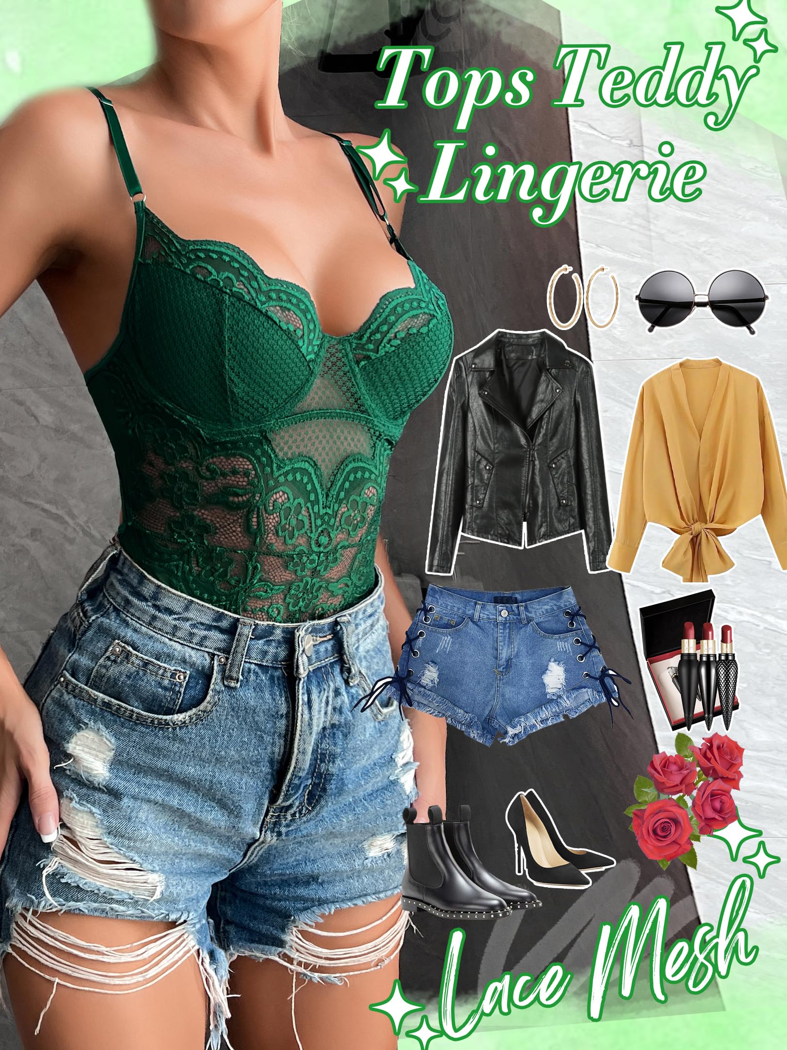 Sexy Lace Corset Bodysuit for Women - Mesh Teddy Lingerie with Snap Crotch | Perfect for Date Night, Boudoir Photoshoot & Going Out Tops
