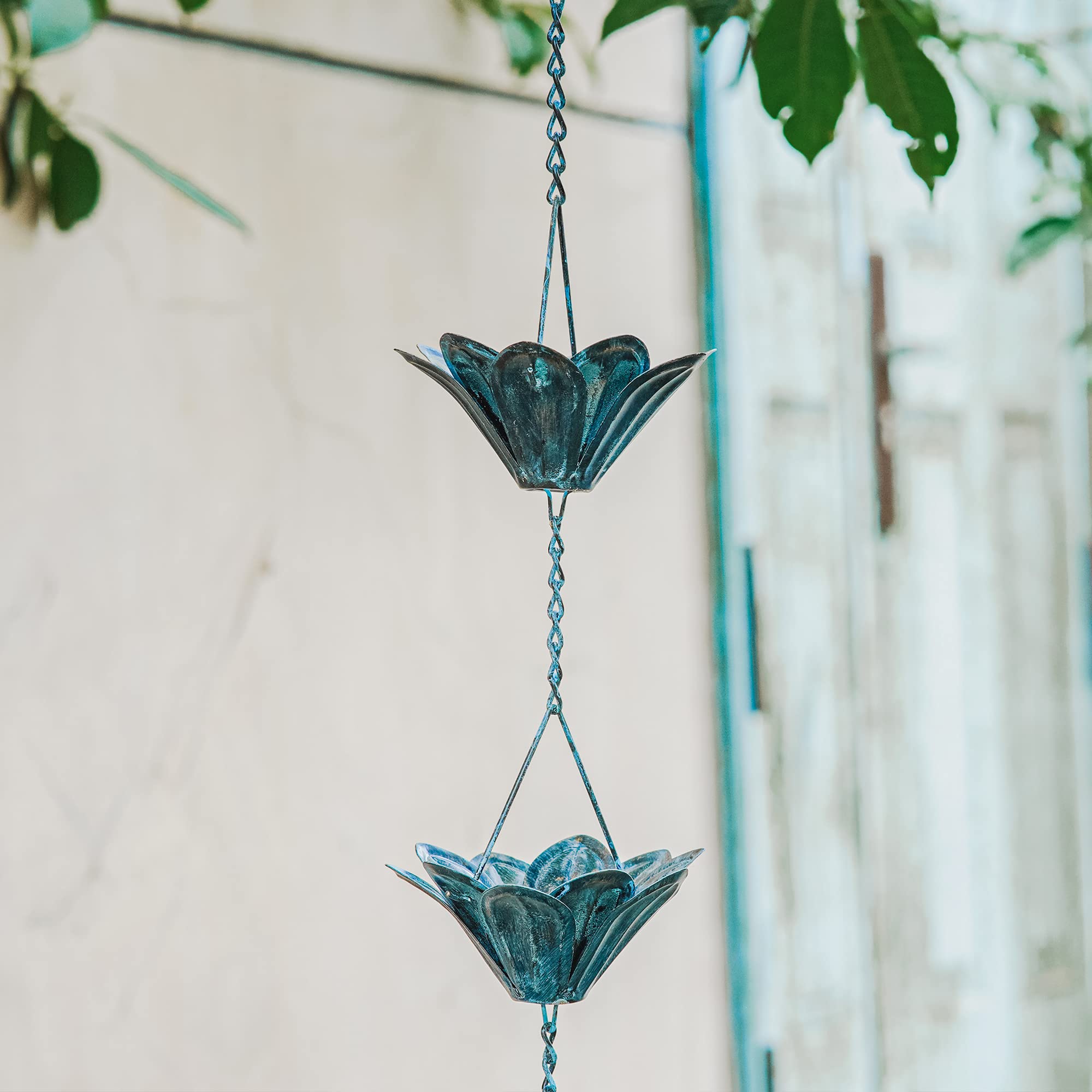 Topadorn 7.85 FT Decorative Iron Gutter Chain with 12 Rain Collector Cups & Flower Cups - Garden Water Feature for Outdoor Decor, Patio, Yard, and Landscape Design