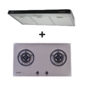 Ellane 60cm/90cm Slimline Range Hood with Black Panel EH 9280 + Ellane EB 228SV 75cm 2 Burner Stainless Steel Cooktop - Perfect for Modern Kitchens and Open-Plan Living Spaces