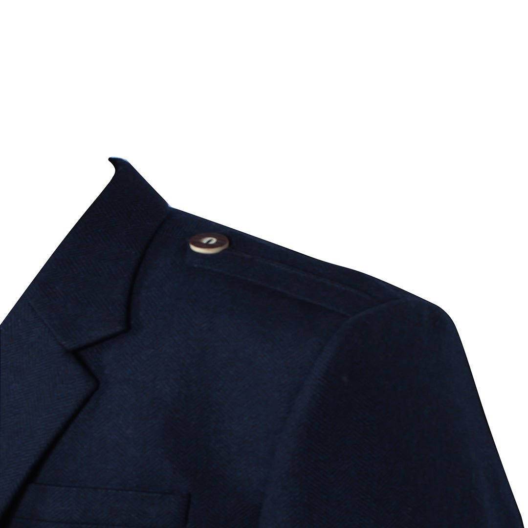 Argyll Jacket Blue Tweed Wool Fabric with 5-Button Vest - Prince Charlie Style Cuffs | Premium Scottish Formal Wear for Weddings, Parties & Special Occasions