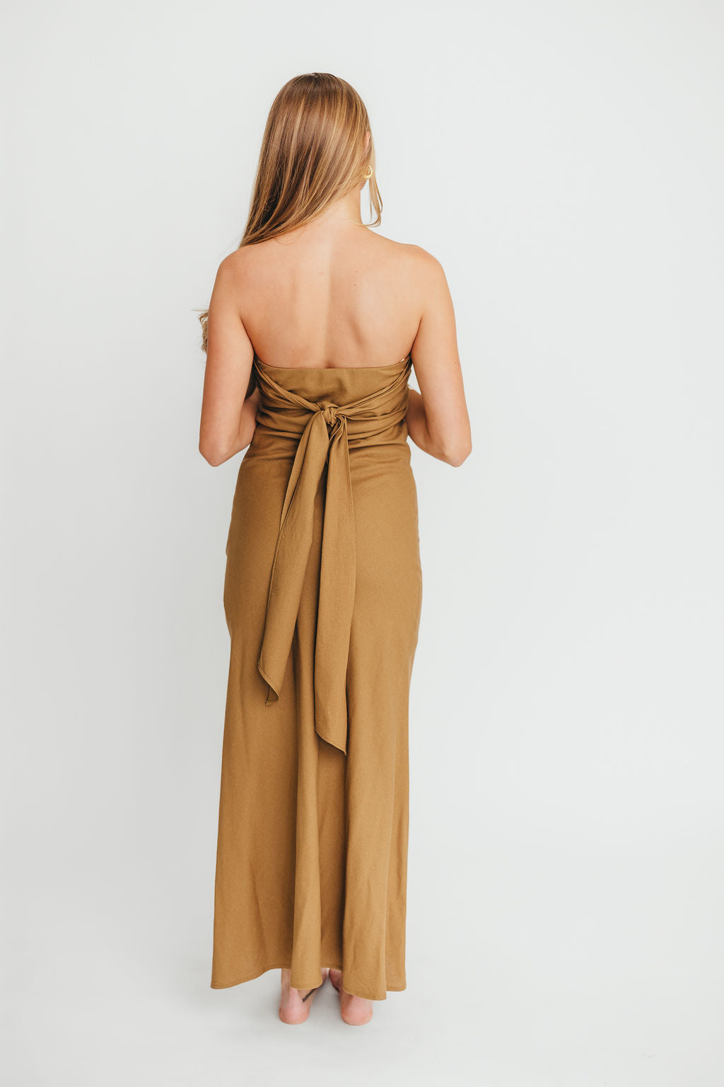 Naidelyn Strapless Maxi Dress - Elegant Golden Palm Print Summer Beach Wedding Party Gown - Perfect for Vacations, Date Nights & Formal Events