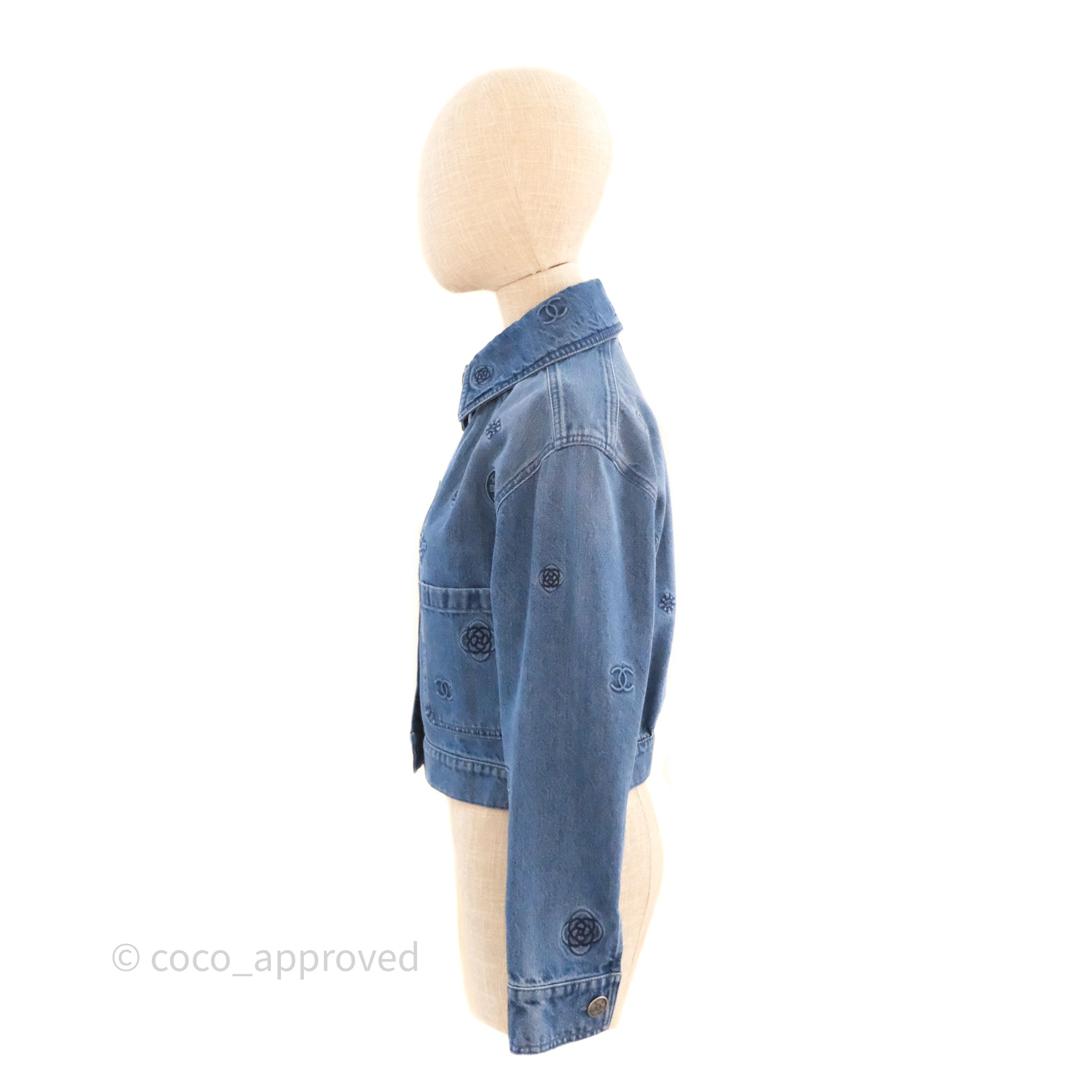 Chanel CC Printed Denim Jacket Women's Size 34 - Classic Designer Denim Jacket for Casual Outfits & Streetwear Fashion