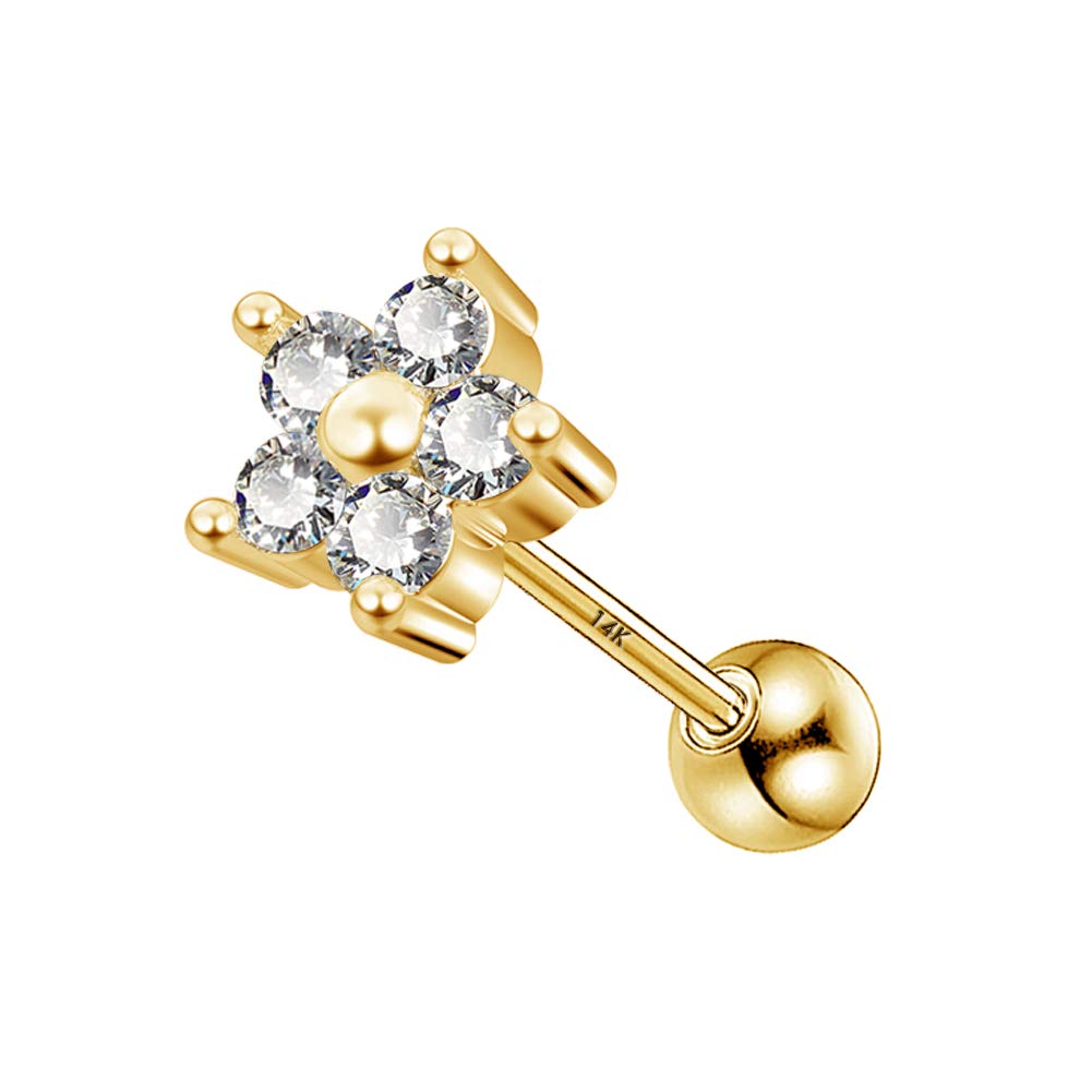 14K Solid Gold Cartilage Earrings with Opal & CZ Flower - Helix, Tragus, Conch Piercing Jewelry for Women & Men | Perfect for Everyday Wear, Special Occasions & Gift Giving