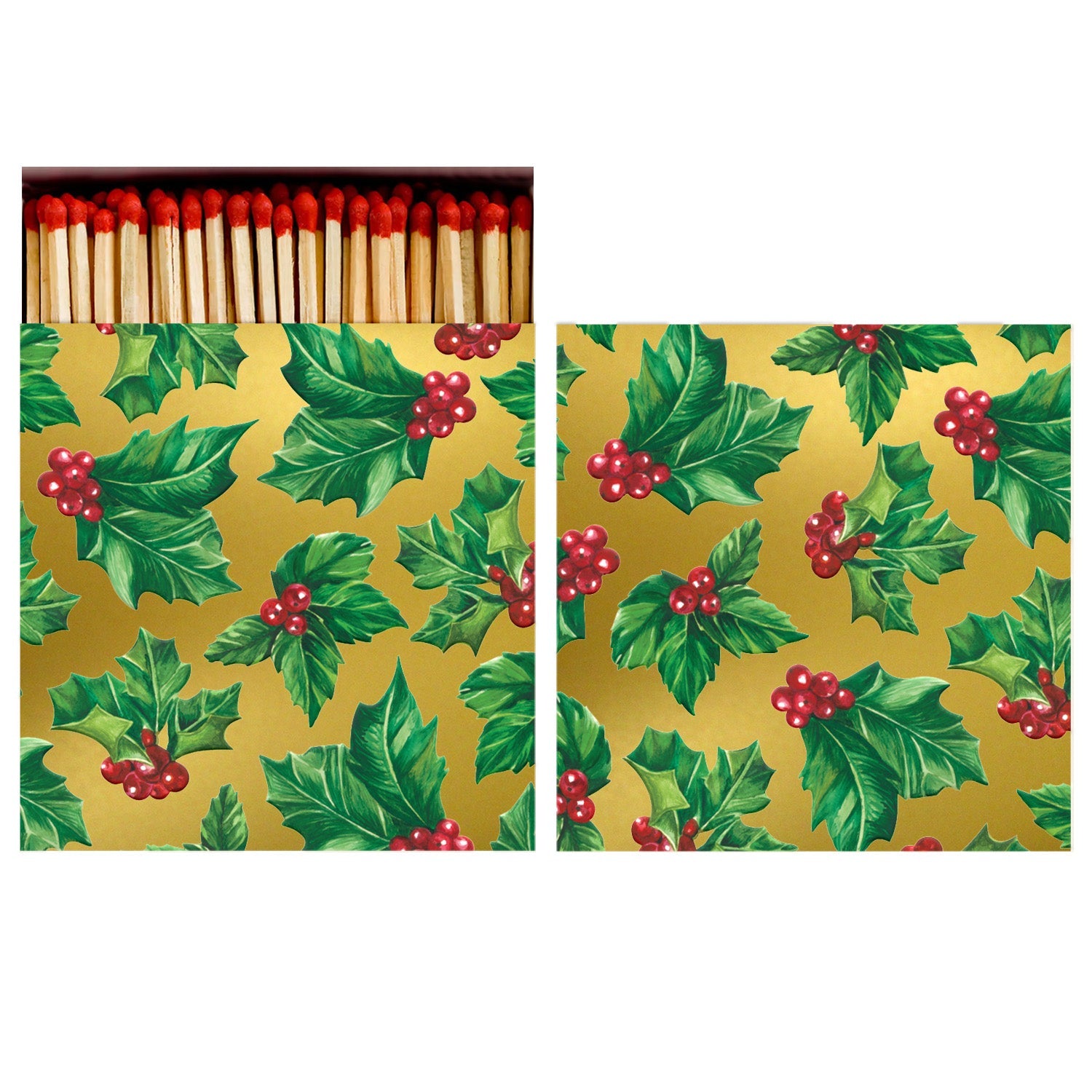 Gilded Holly Matches - Premium Gold Matches for Holiday Decor, Fireplace, and Candle Lighting