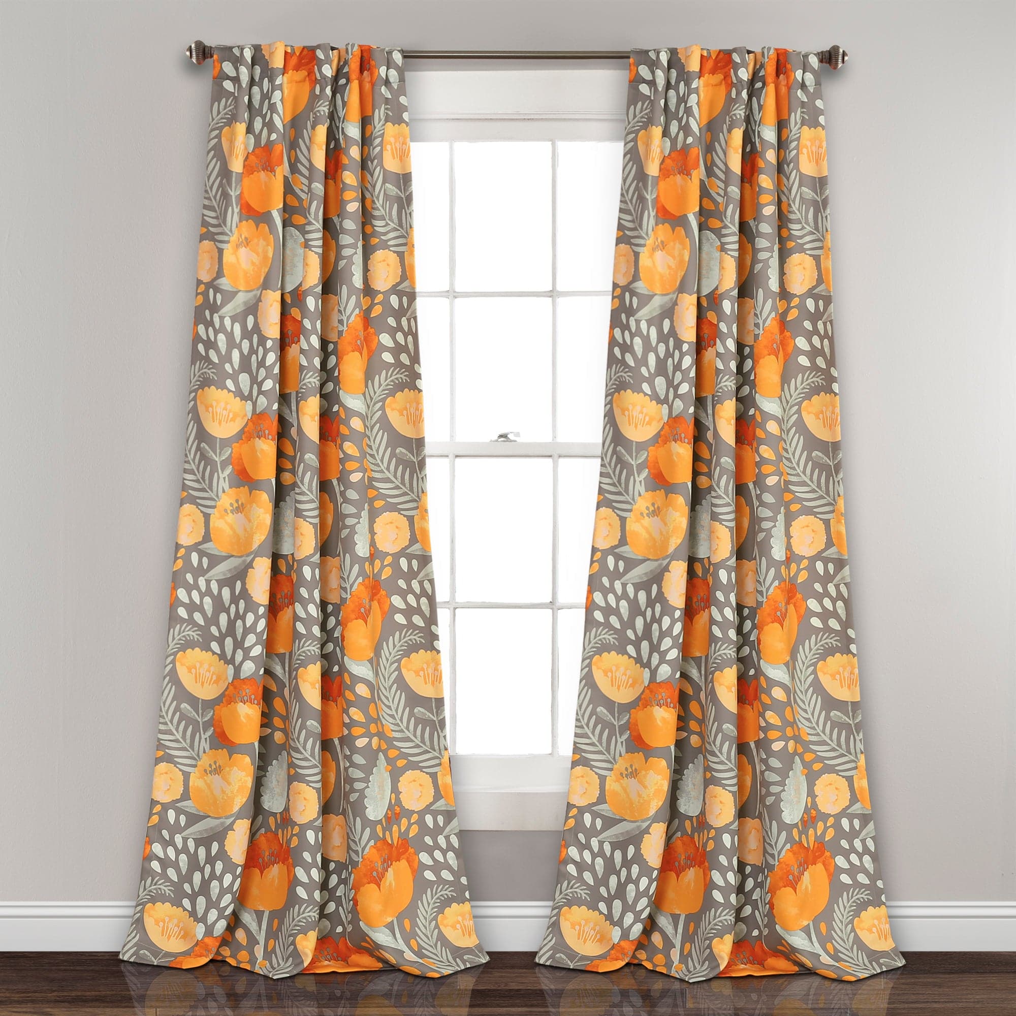 Poppy Garden Light Filtering Window Curtain Panel Set - Floral Sheer Drapes for Living Room & Bedroom - Soft Sunlight & Privacy