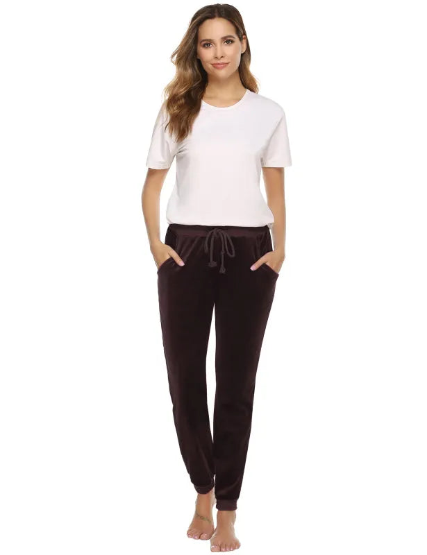 Women's Soft Velvet Jogger Pants - Comfortable Lounge Pants for Yoga, Home Wear & Casual Outfits | Elastic Waist, Side Pockets