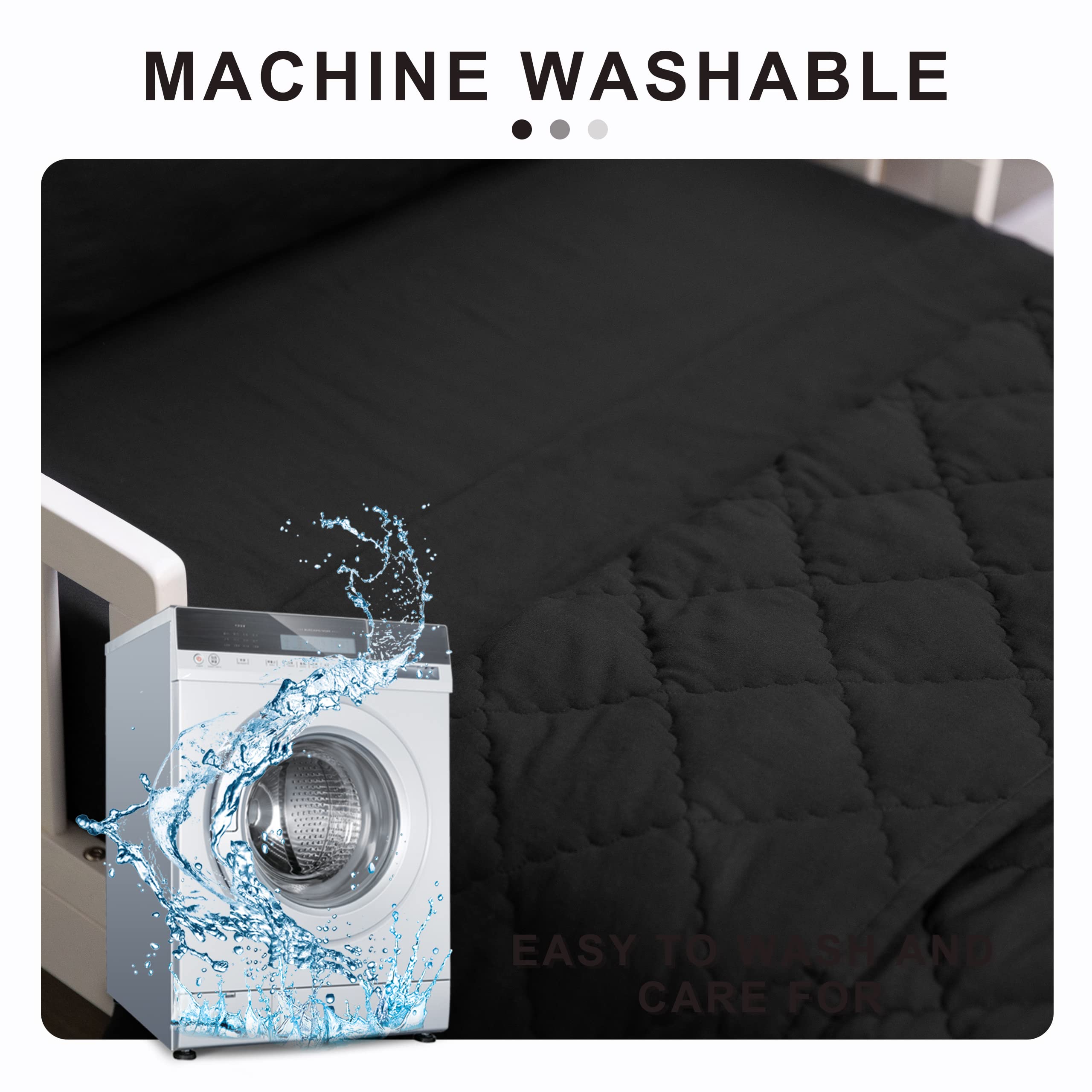 FLXXIE 4-Piece Microfiber Toddler Bedding Set - Ultra Soft & Breathable Crib Sheets with Quilted Comforter, Flat Sheet, Fitted Sheet & Envelope Pillowcase for Boys & Girls (Black) - Perfect for Nursery, Daycare or Travel