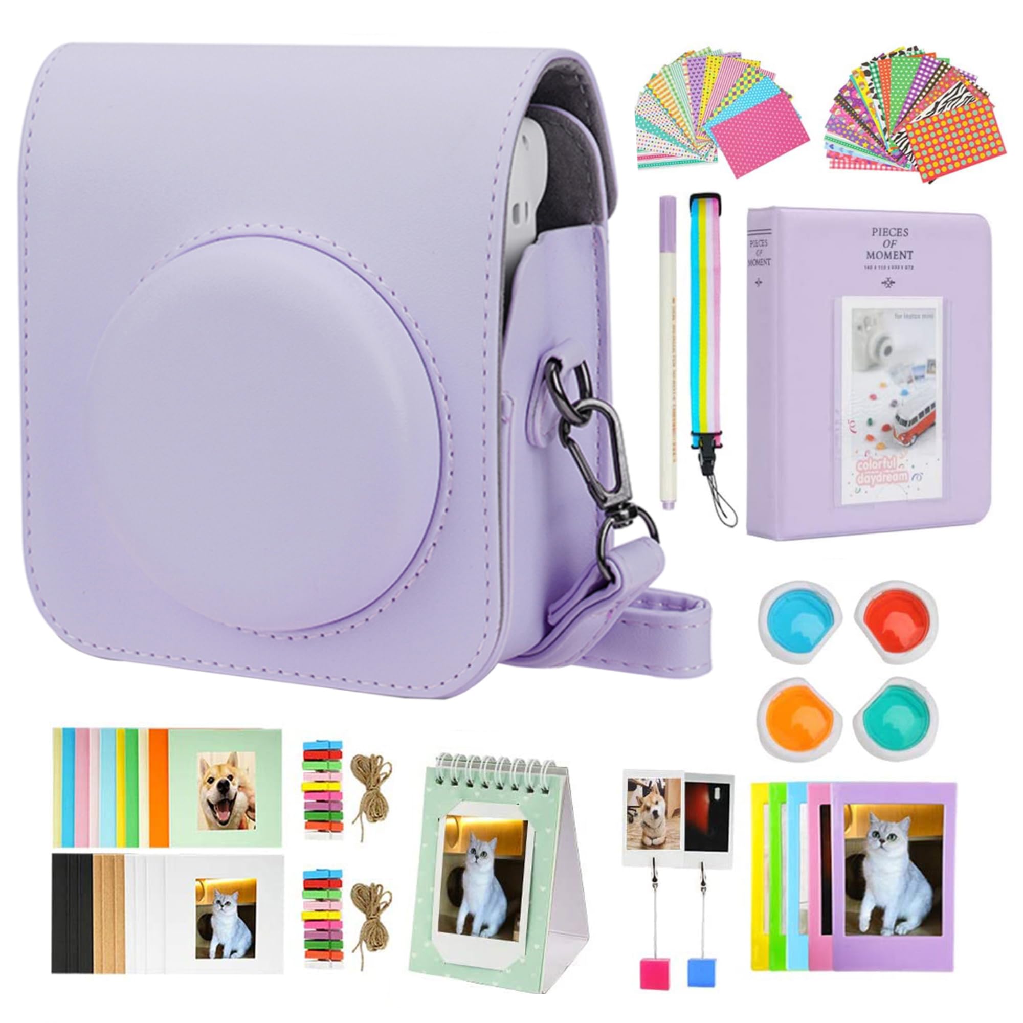 RISOU Mini 12 Camera Accessories Kit - 12-in-1 Bundle with Case, Photo Album, Filters, Wall Frames, Stickers & Pen for Fujifilm Instax Mini 12 (Purple) - Perfect for Travel, Parties, and DIY Photo Projects