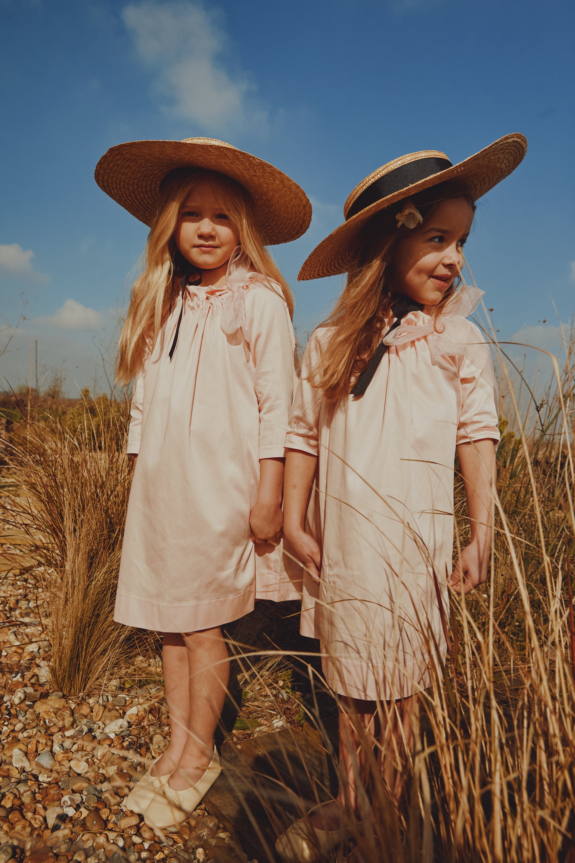 Elegant Peach Dress with Gathered Neck and Bow - Perfect for Parties, Weddings & Special Occasions