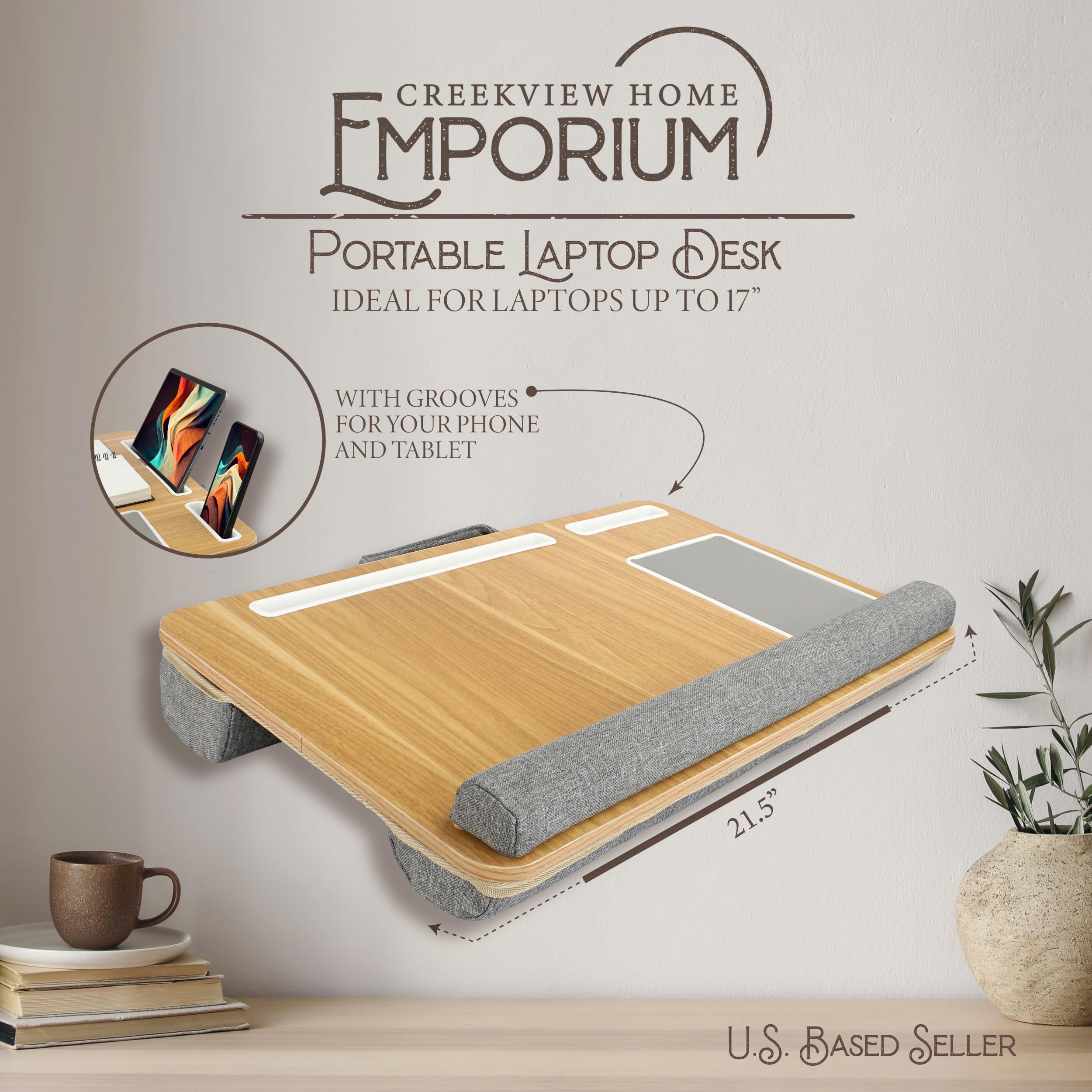 Ergonomic Laptop Pillow Lap Desk - 21in Wide Portable Laptop Tray for Bed, Sofa & Car Travel - Perfect for Working, Studying & Writing Comfortably Anywhere