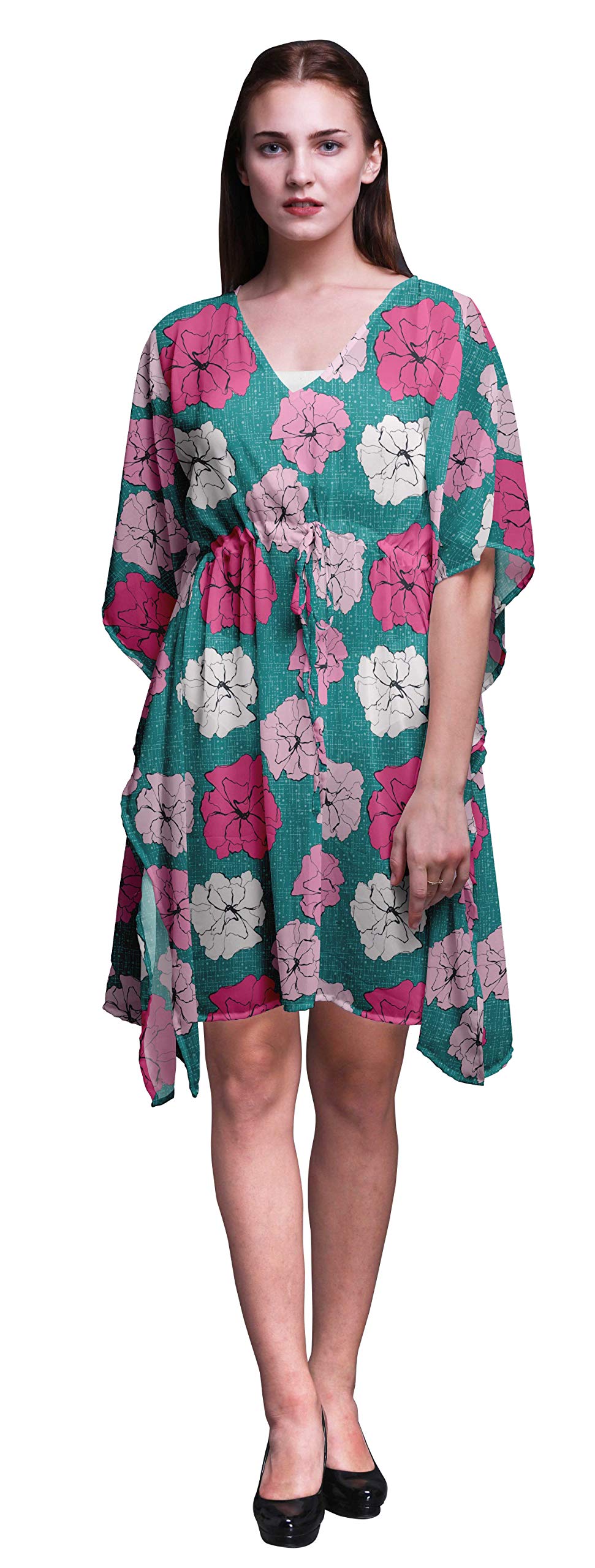 Bimba Women's Short Caftan Midi Dress - Beach Cover Up, Swimwear Cover Up, Boho Kaftan Dress for Pool, Vacation & Summer Outfits