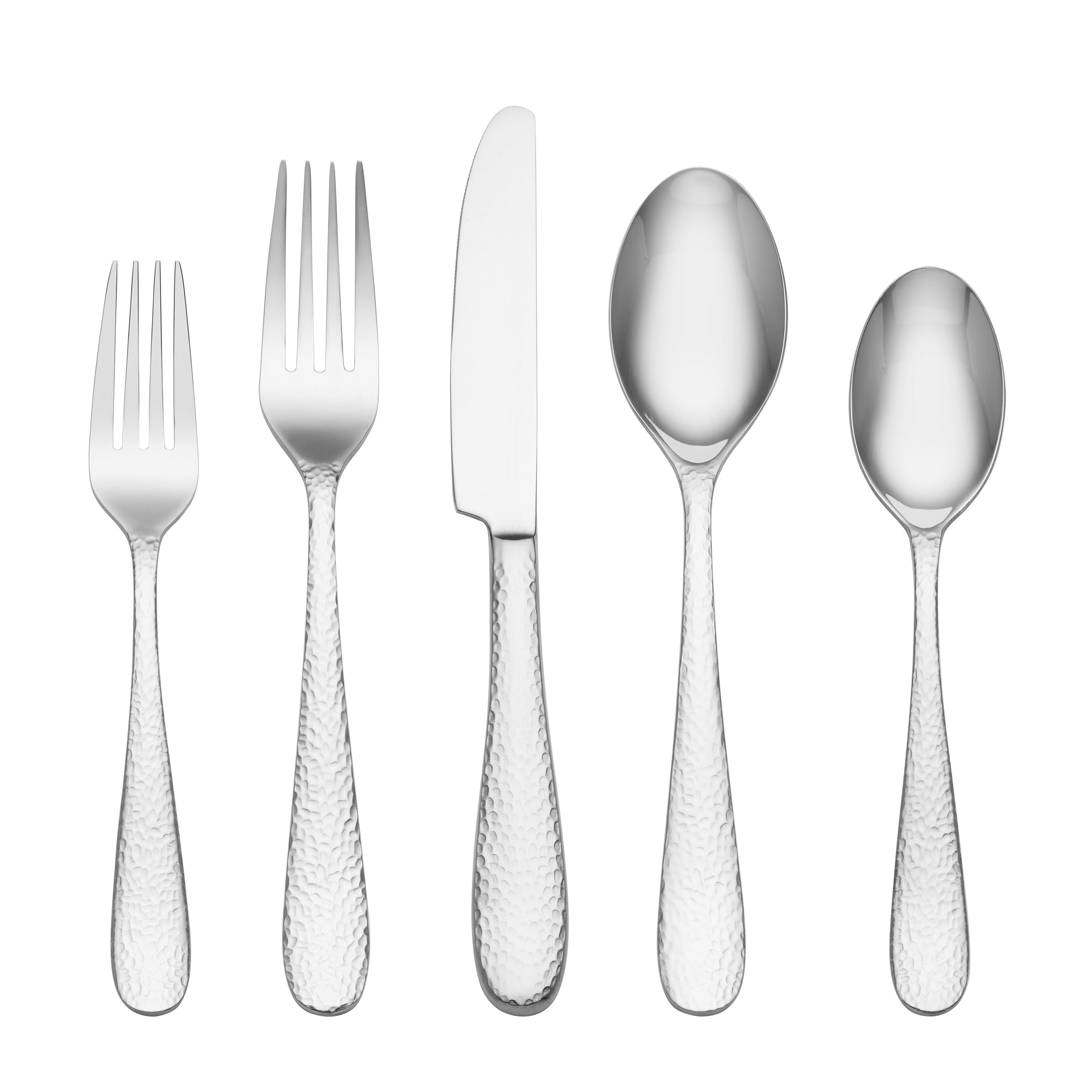 Hammered Stainless Steel Flatware Set - 20 Piece Mirror Finish Dining Utensils for Formal Dinners & Special Occasions