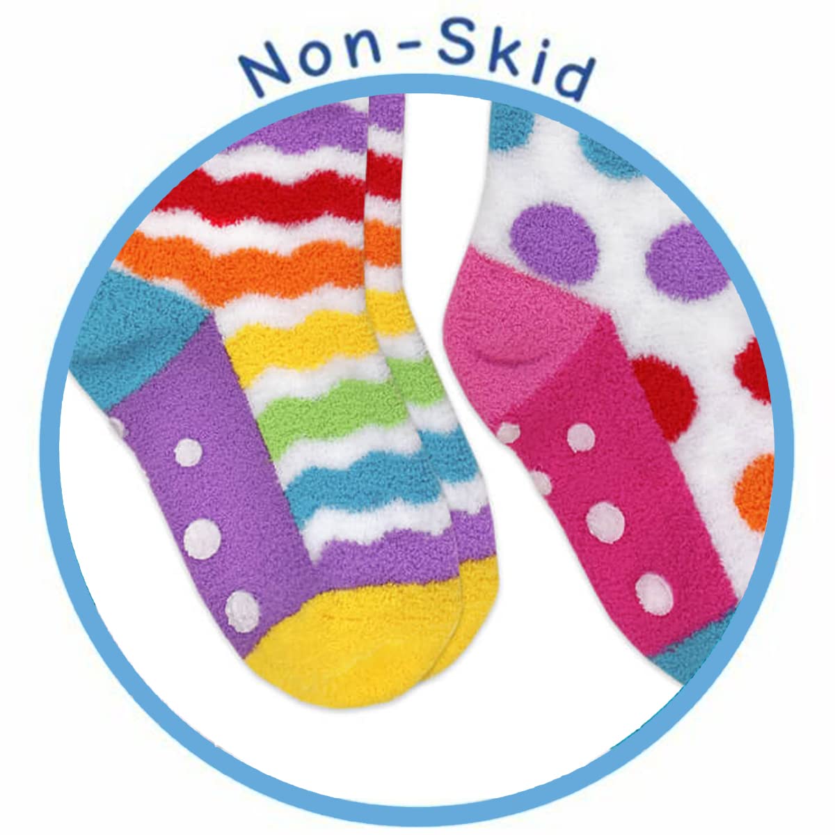 Jefferies Girls' Colorful Rainbow Fuzzy Knee High Socks 2-Pack - Warm & Cozy Winter Slipper Socks for Kids, Teens, and Sleepovers