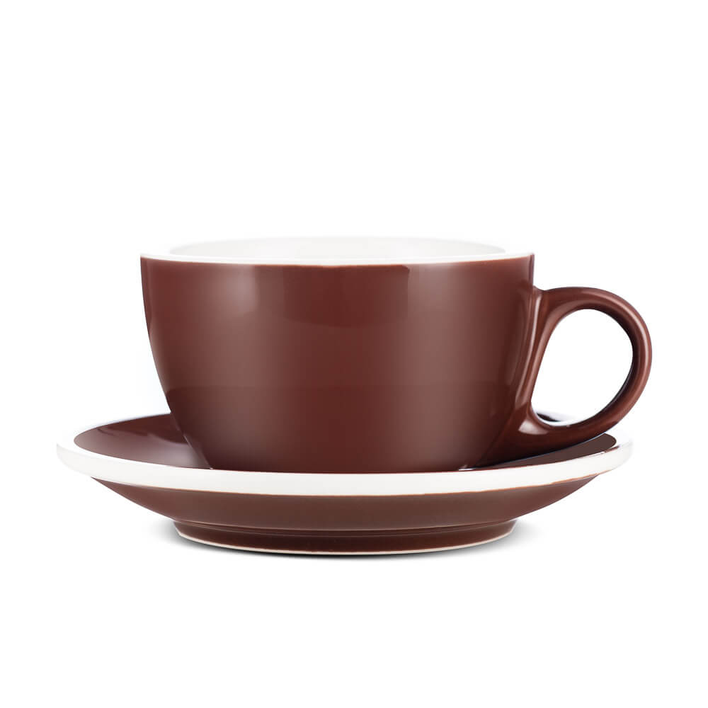 Premium Brown Porcelain Cappuccino Cup & Saucer Set (6oz/195ml) - Durable Espresso Coffee Cups for Home, Cafe & Restaurant Use - Perfect for Latte, Macchiato & Hot Beverages