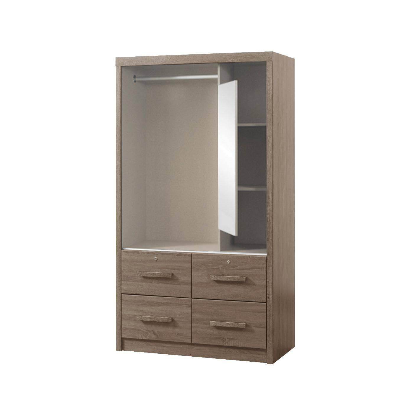 Gareth 4ft Brown Wardrobe Closet - Spacious Storage for Bedroom, Closet Organizer with Hanging Rod & Shelves, Sturdy Wooden Armoire for Clothes & Accessories - Perfect for Master Bedroom, Guest Room & Dorm Organization