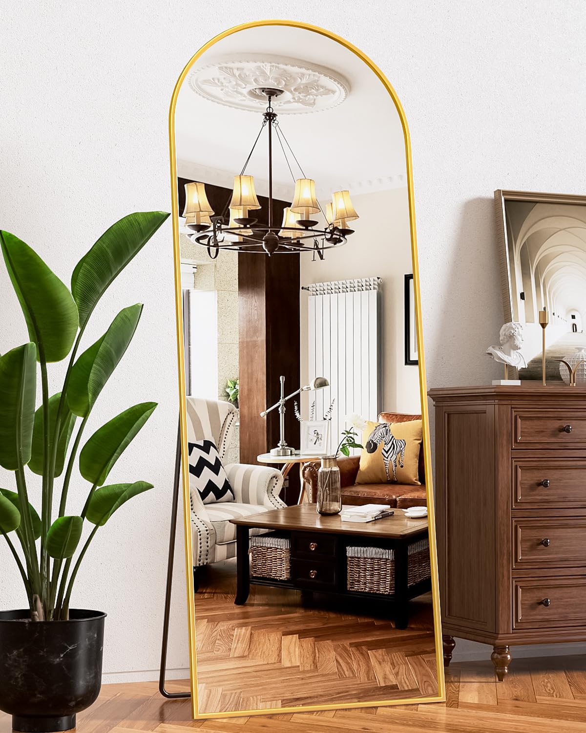Antok 66x23 Inch Gold Full Length Floor Mirror - Freestanding & Wall Mounted Arch Mirror for Bedroom, Living Room, Dressing Area | Elegant Home Decor & Vanity Mirror for Outfit Check & Selfie Background