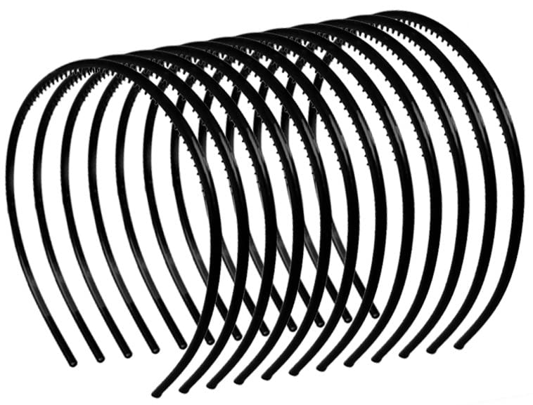 RedChimes Black 5mm Plastic Teeth Comb Hair Bands - Shiny Hair Accessories for Women & Girls (12 Pack) - Perfect for School, Work, Parties & Daily Styling