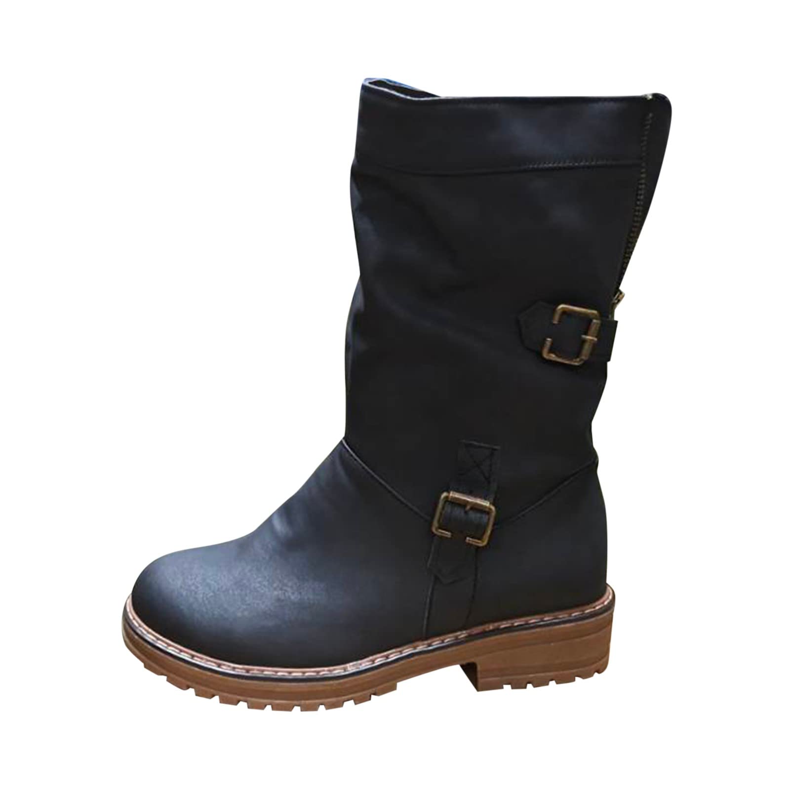 Gaoxin Women's Autumn & Winter Mid Calf Boots - Round Toe Chunky Heel Side Zipper Booties with Warm Cotton Socks | Perfect for Fall Fashion, Office Wear & Cold Weather Outfits