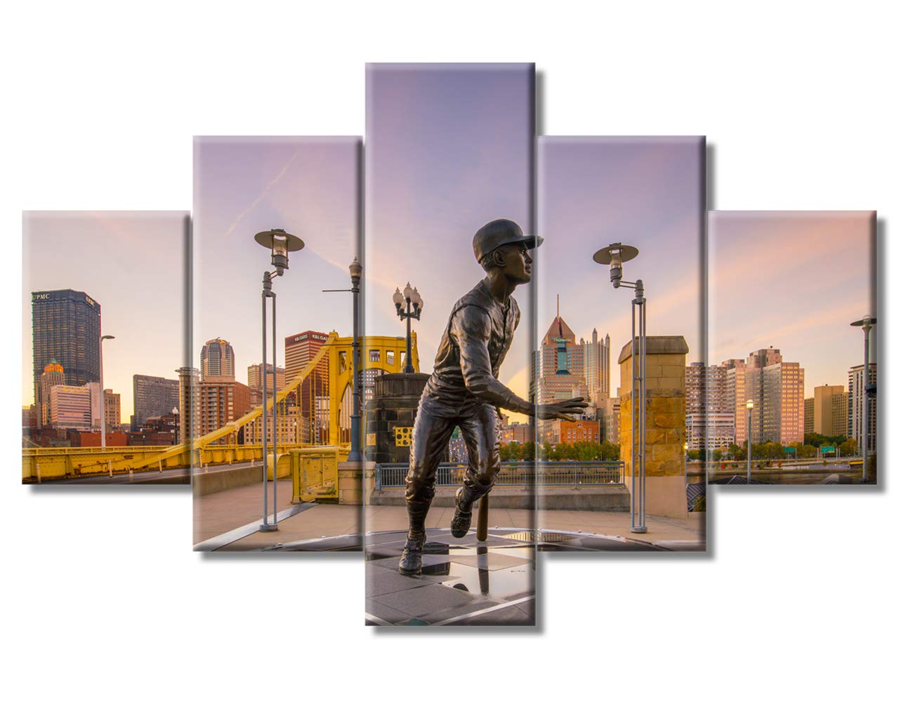 5-Piece Baseball Stadium Canvas Wall Art - Sunset Cityscape & Sports Park Framed Decor (60