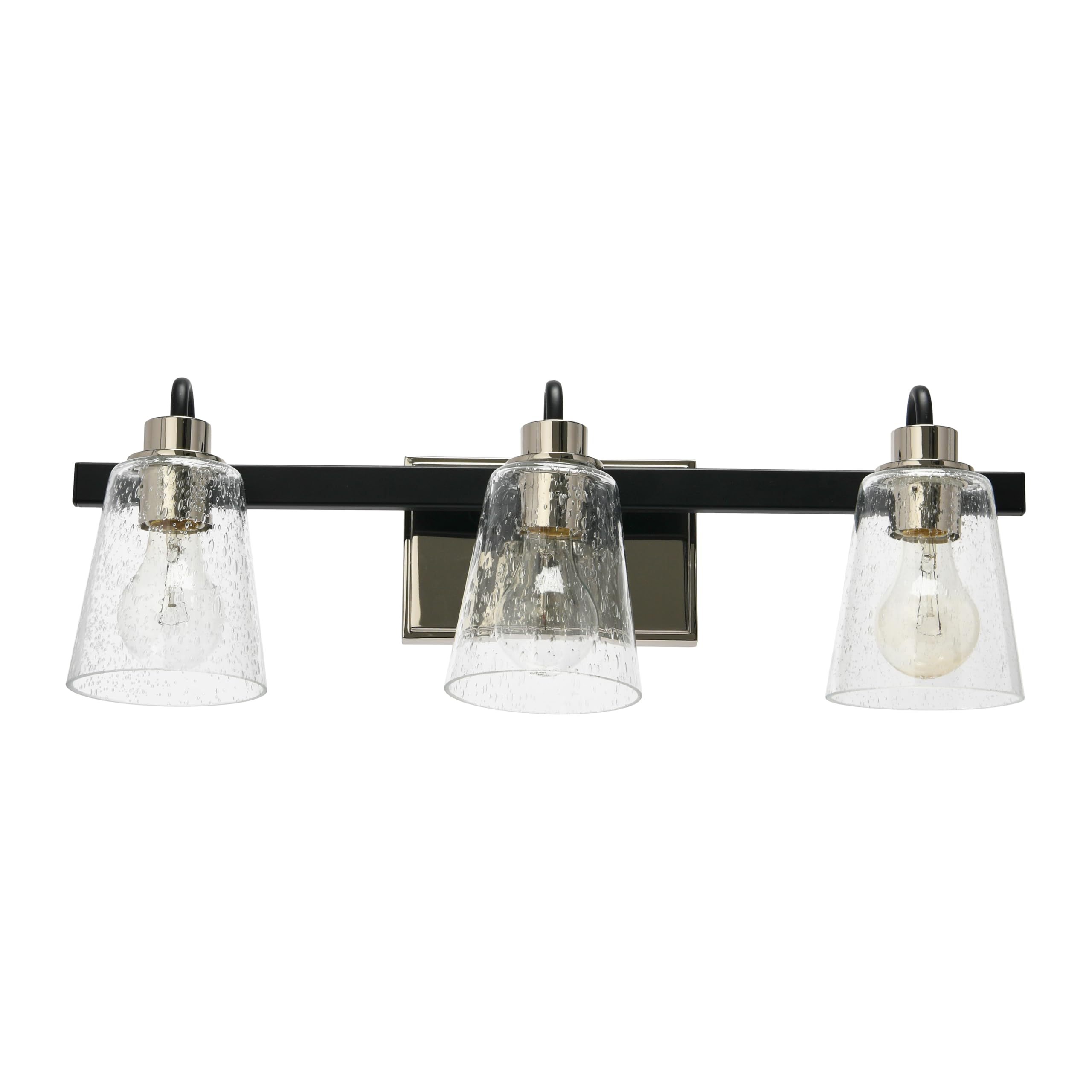 Jameson 3-Light Vanity Light Fixture - Matte Black & Polished Nickel Finish, Seedy Glass Shade for Bathroom Mirror Lighting | Perfect for Modern Bathroom, Master Suite, and Powder Room Decor