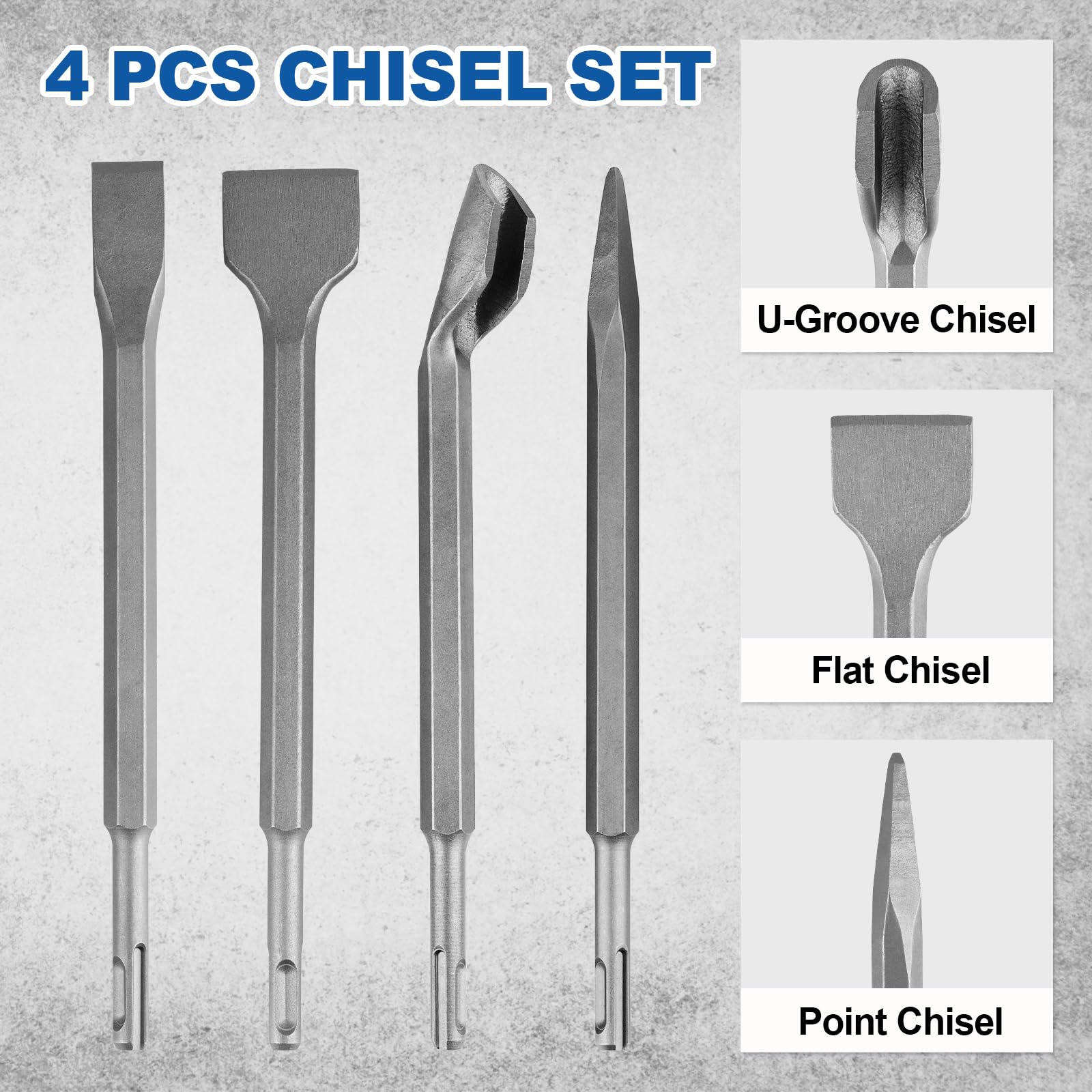 17-Piece SDS Plus Concrete Drill Bit and Chisel Set with Storage Case - Carbide-Tipped Masonry Bits for Concrete, Stone, Brick - Perfect for Construction, Demolition & Home Renovation Projects