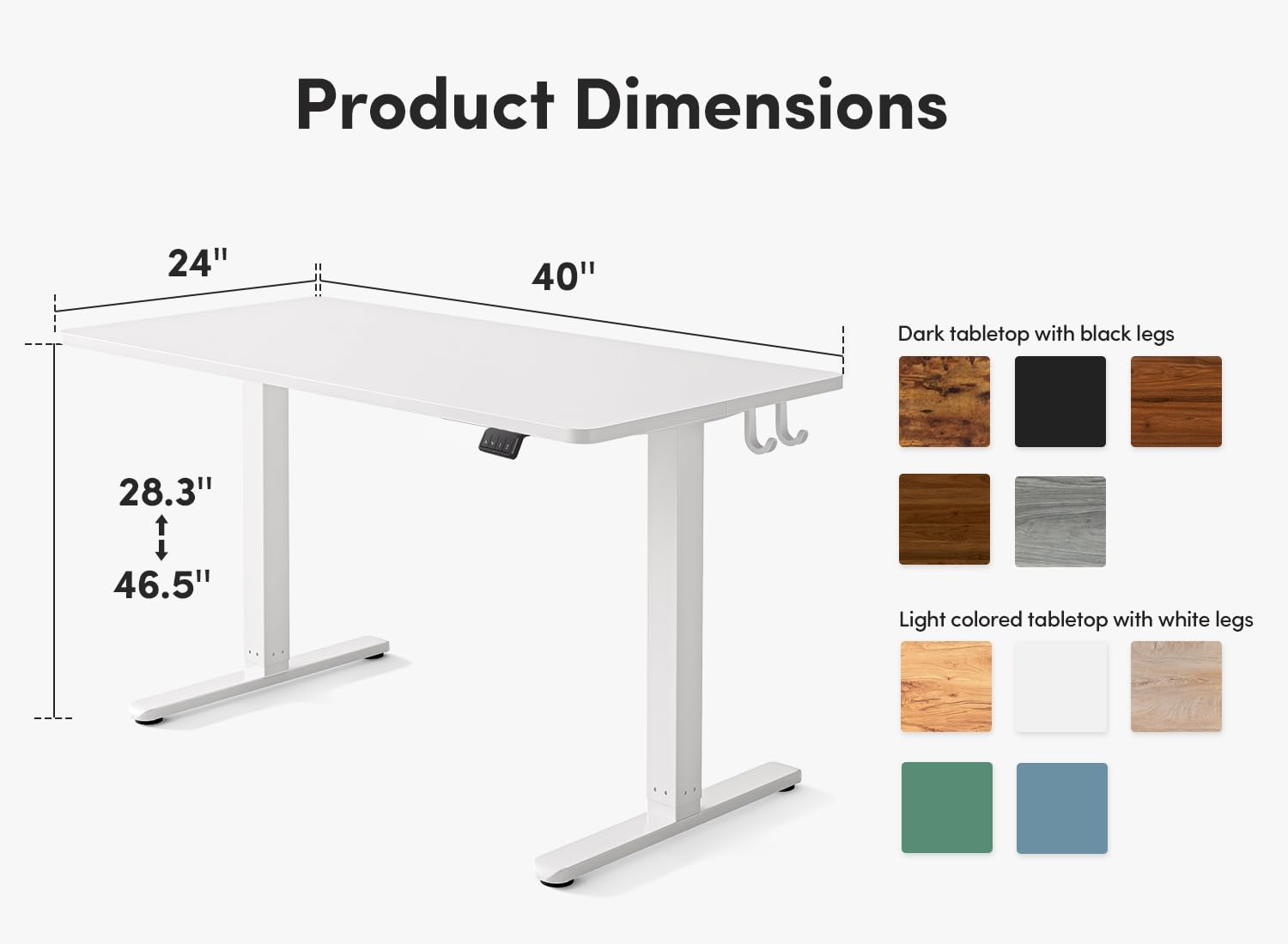 FEZIBO Electric Standing Desk 40 x 24 Inches - Height Adjustable Sit Stand Desk for Home Office with White Frame & White Top | Ergonomic Workstation for Remote Work & Study