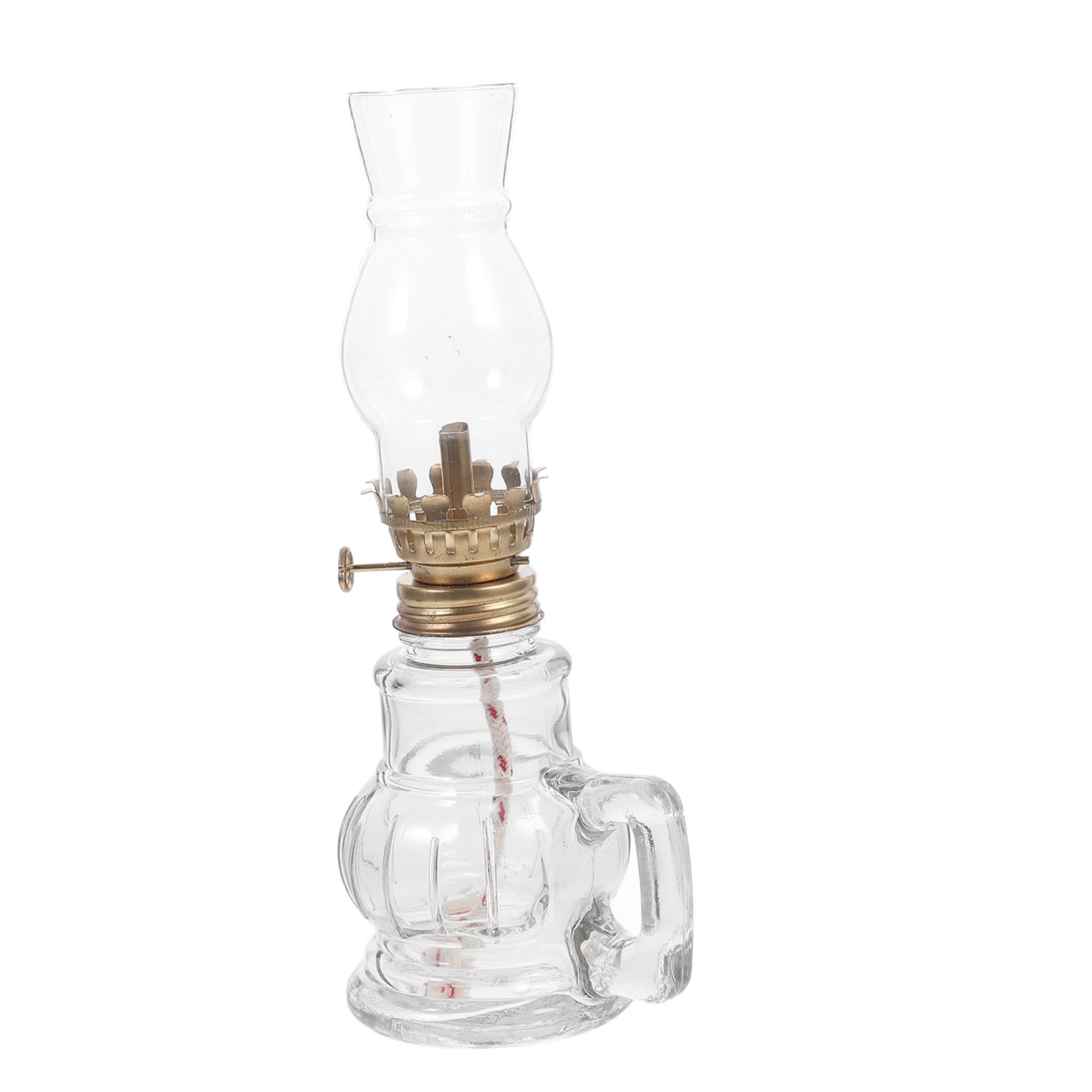Vintage Glass Oil Lamp with Handle - Clear Kerosene Lantern for Indoor & Outdoor Use - Rustic Home Decor, Camping, Emergency Lighting, Table Centerpiece, Romantic Ambiance